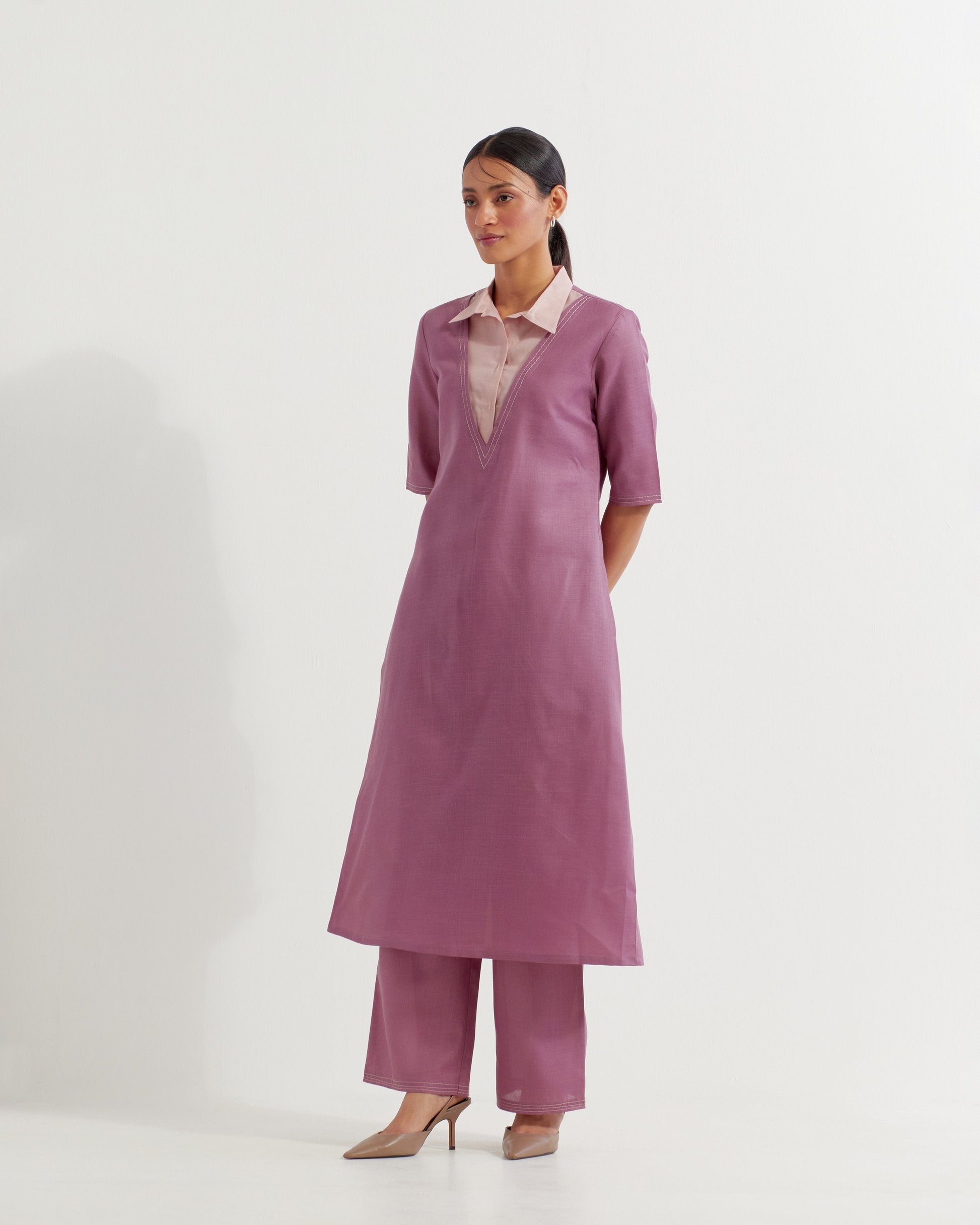 Mauve Collared Co-ord Set (Set of 2)- IC