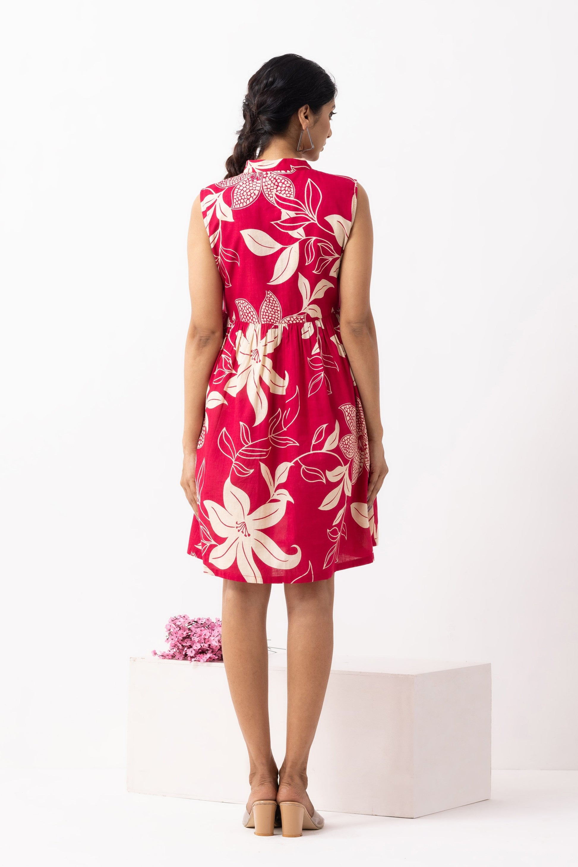 Crimson Red Block Printed Amore Dress- IC
