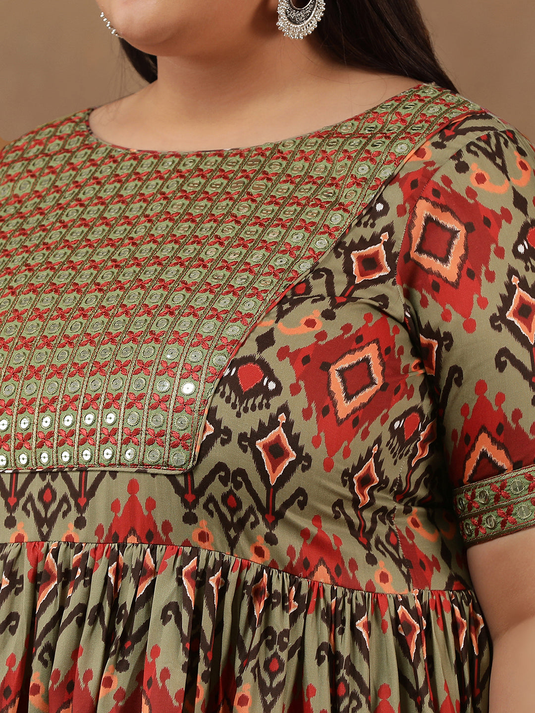 Women Ethnic Motifs Printed Pleated Sequinned Kurta with Trousers - ID