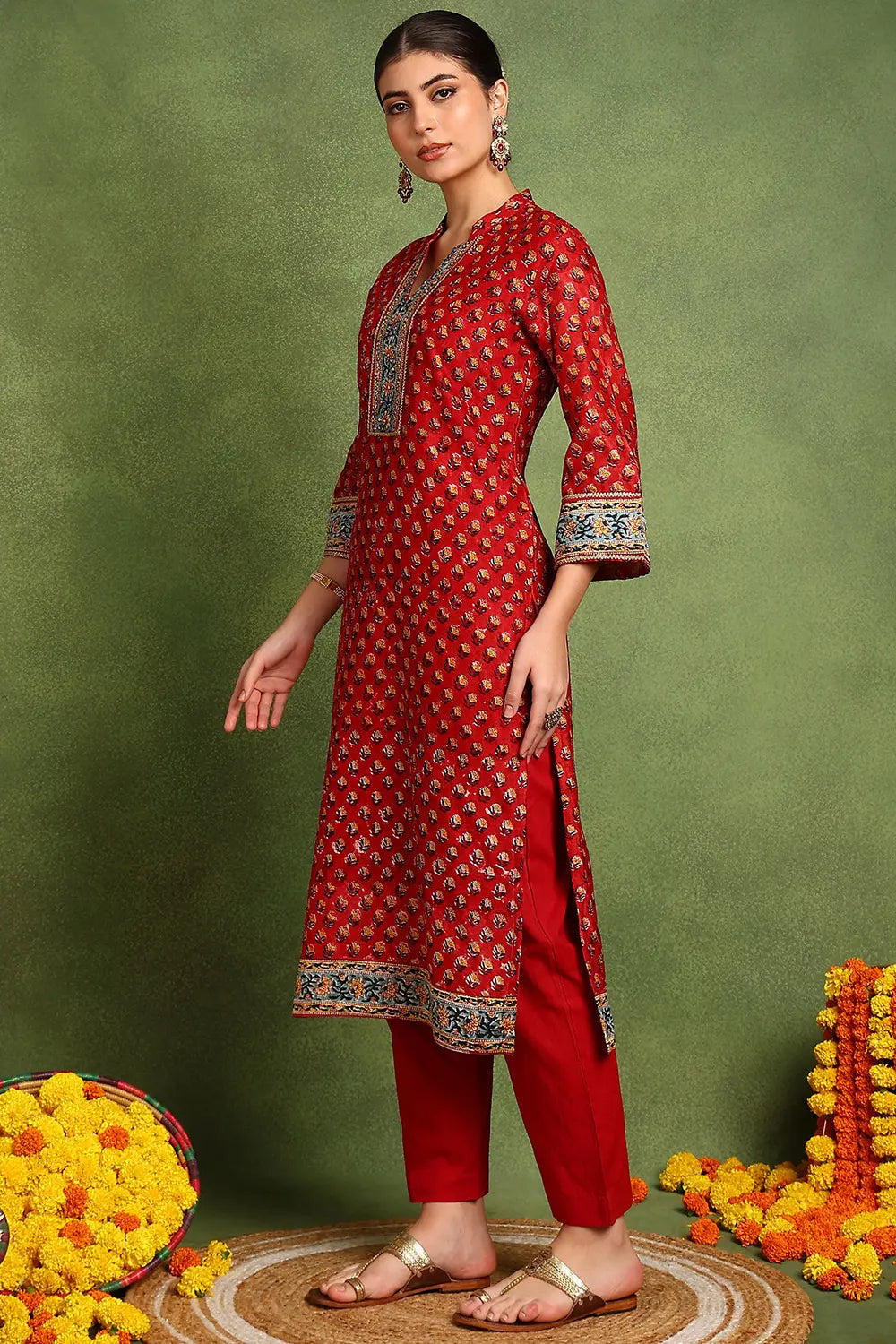 Red Chanderi Silk Kurta