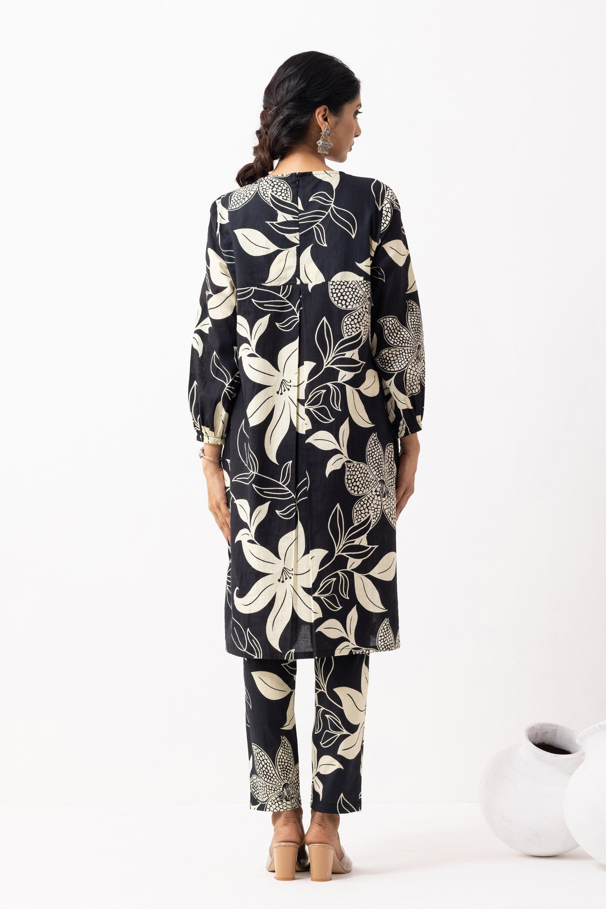 Black Block Printed Maya Kurta Set (Set of 2)- IC