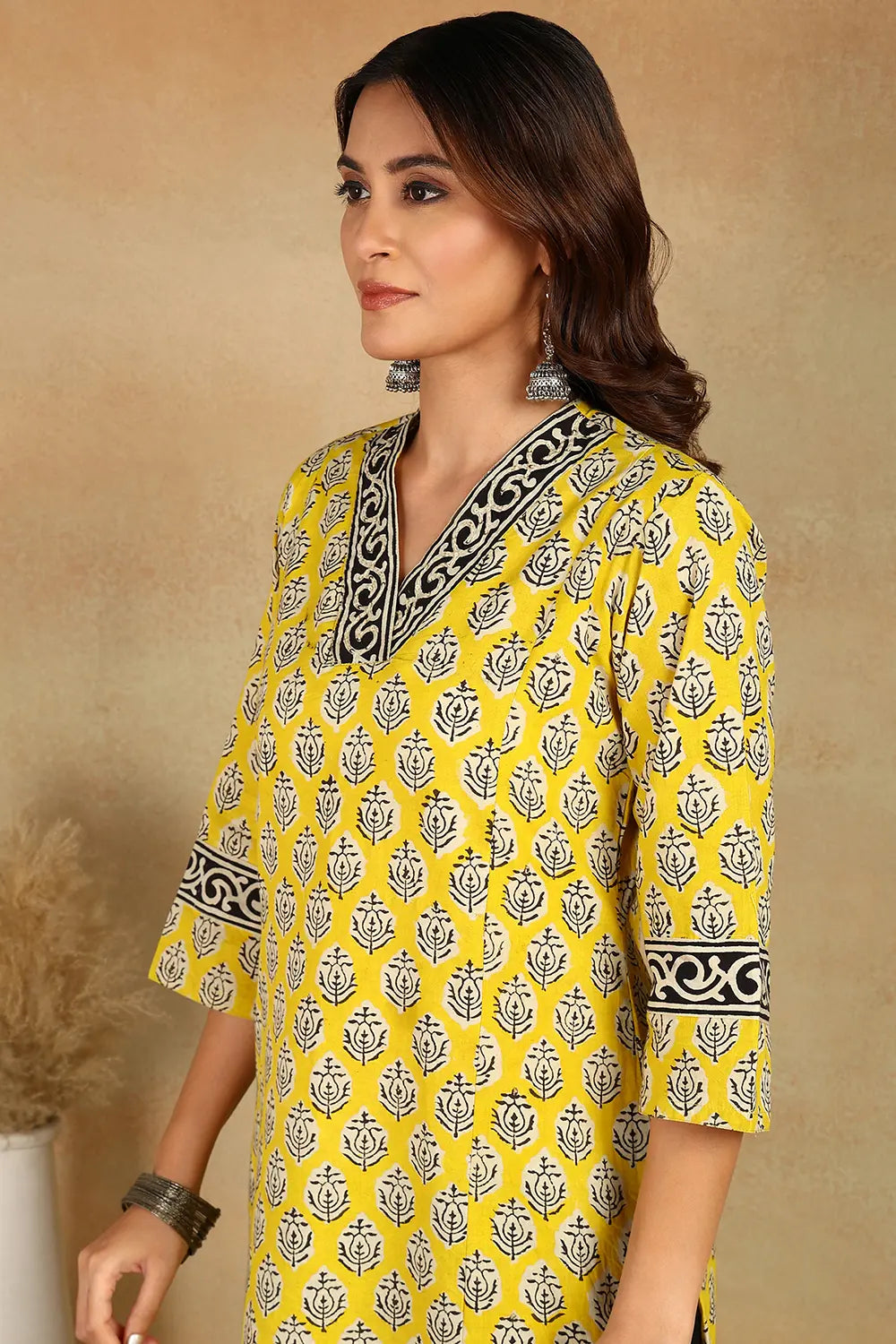 Yellow Straight Bagru Kurta