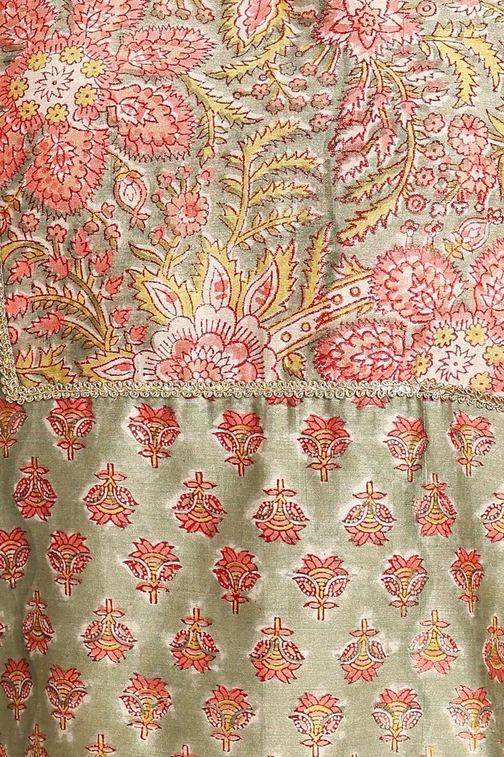 Green Hand Block Printed Chanderi Silk Tunic