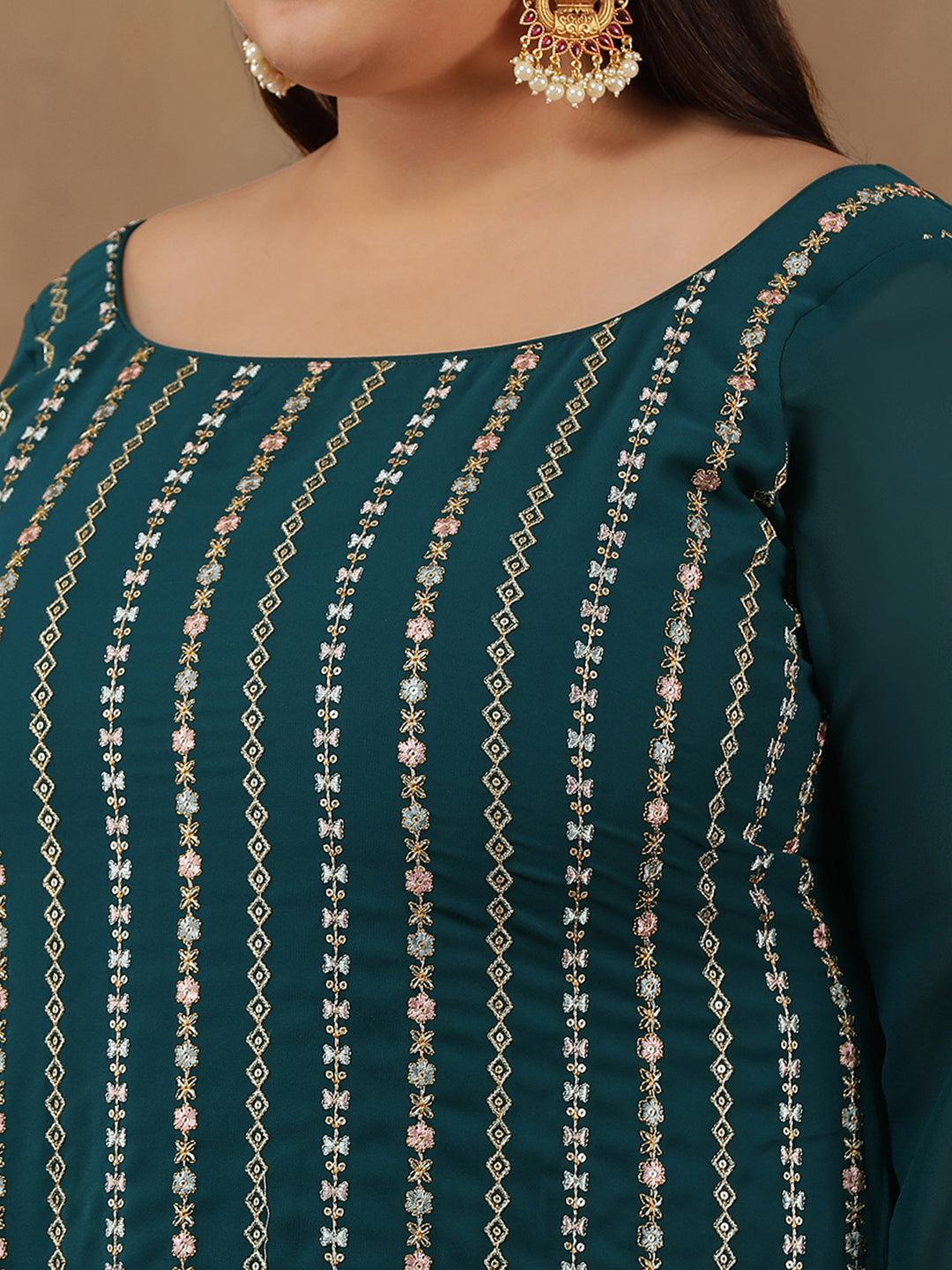 Women Ethnic Motifs Embroidered Regular Thread Work Kurta with Palazzos & With Dupatta - ID