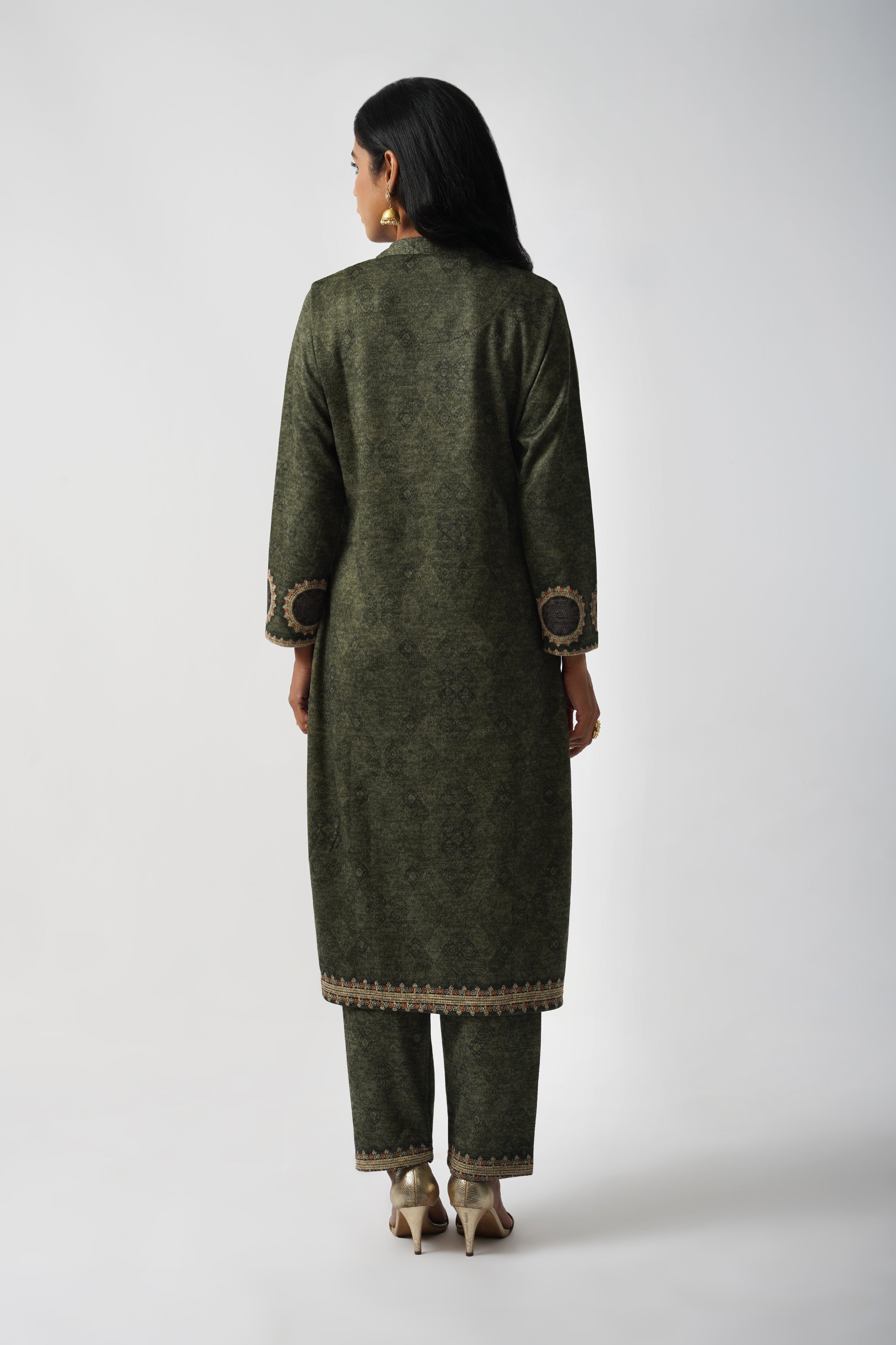 Green Woolen Handcrafted Printed Kurta Set
