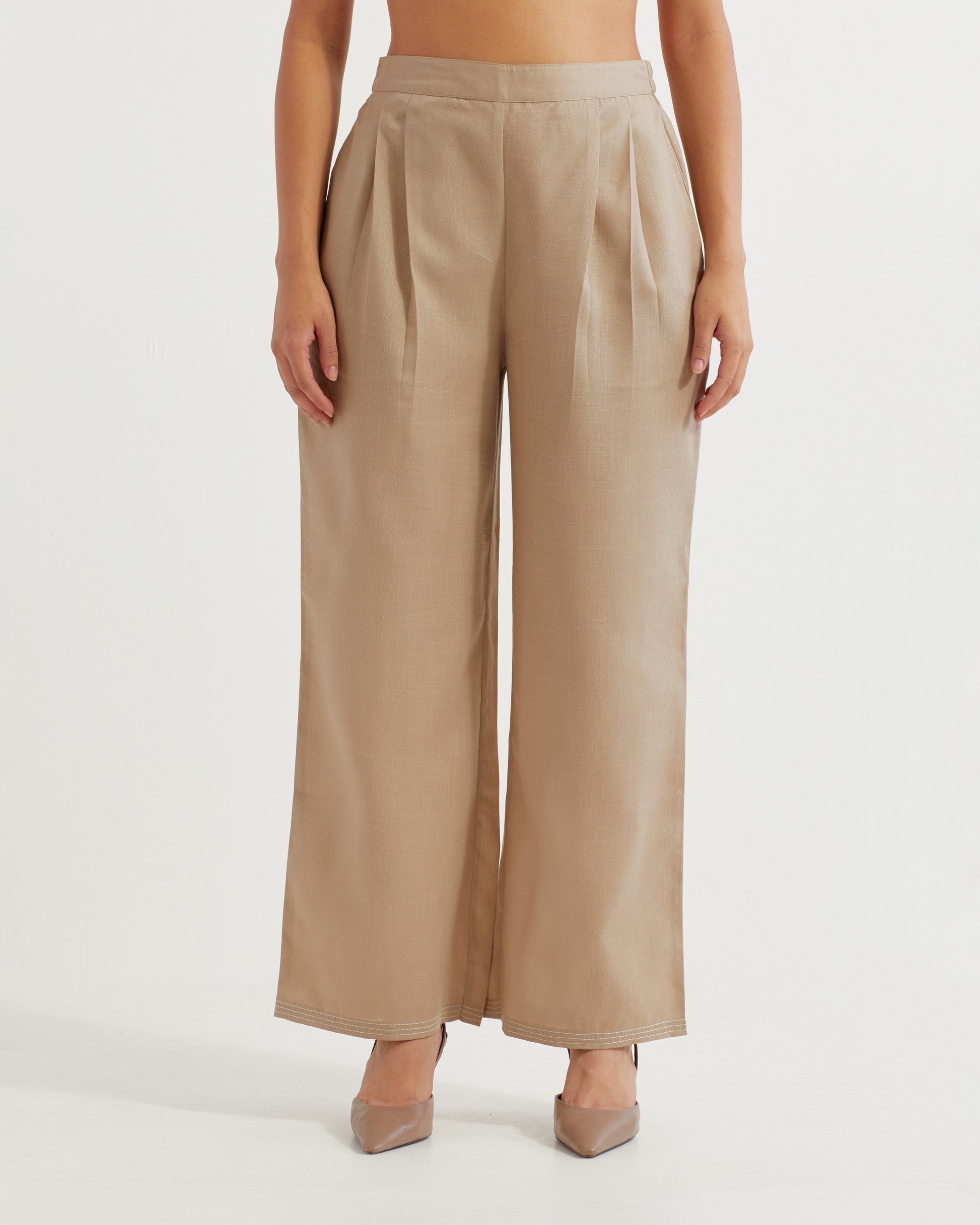 Beige Collared Co-ord Set (Set of 2)- IC