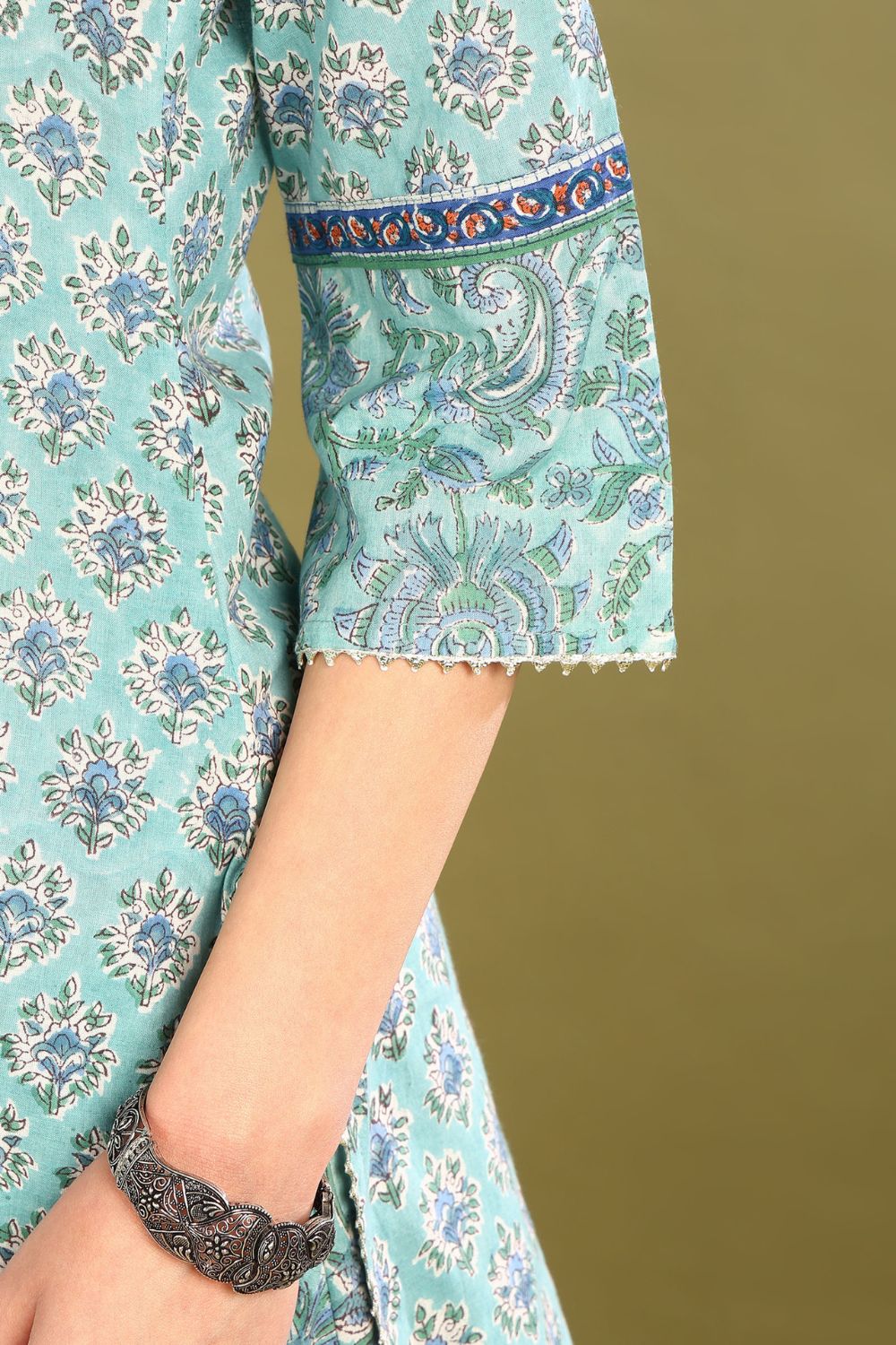 Blue Sanganeri Kurta Set (3pc)