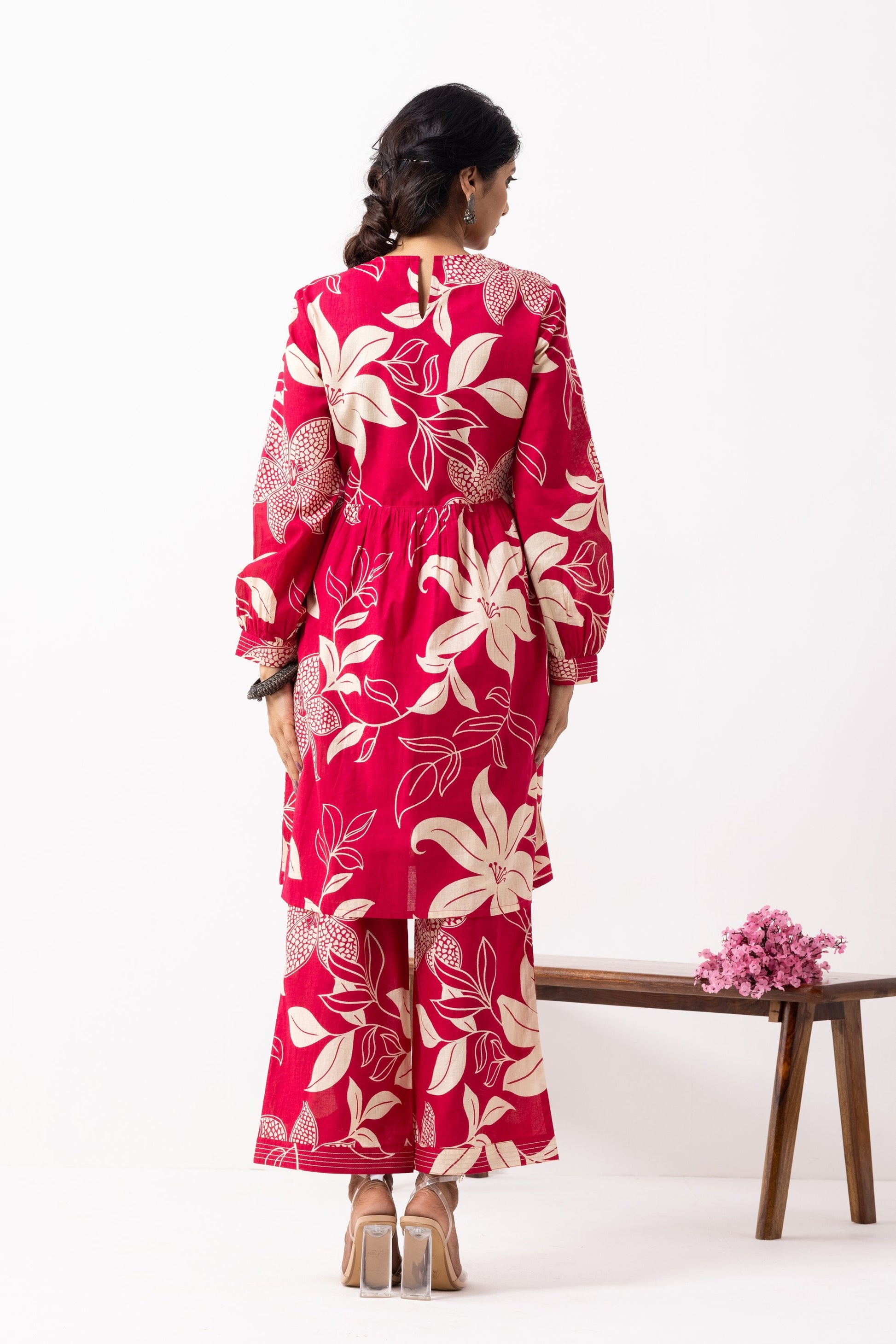 Crimson Red Block Printed Aadhira Kurta Set (Set of 2)- IC