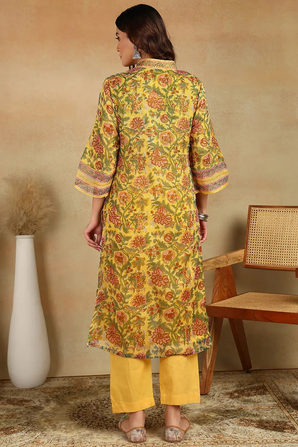 Yellow Kota Doria Kurta