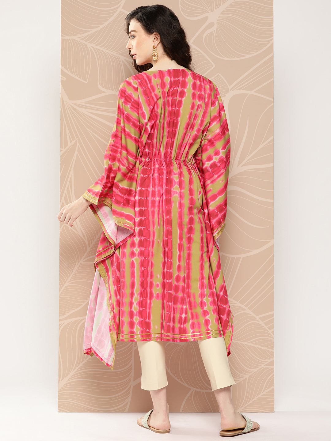 Pink Printed Gotta Patti Belted Detail Kaftan Kurta