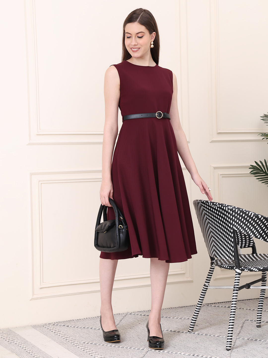 Exude Warmth Fit & Flare Dress with Belt