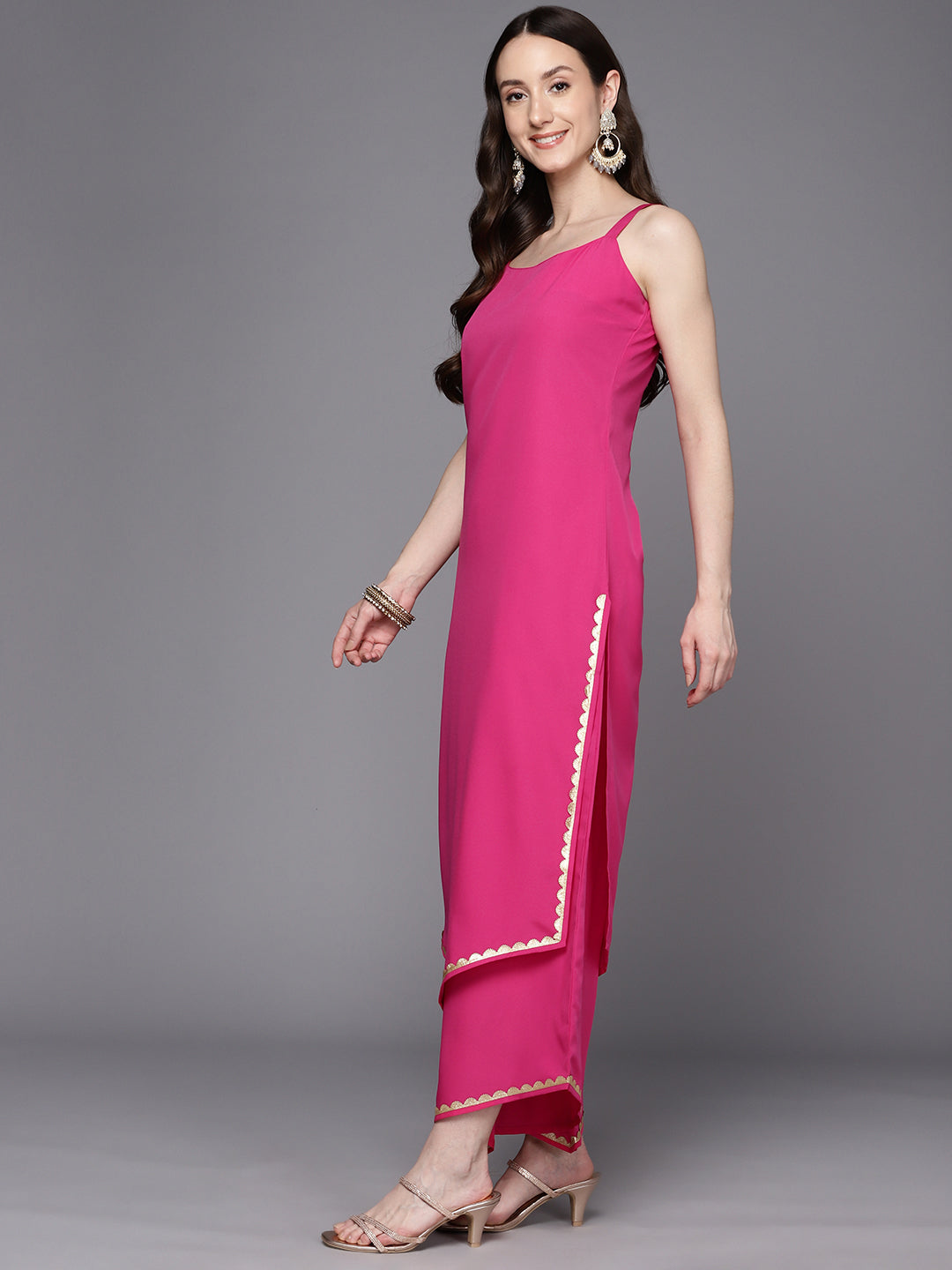 Pink Gotta Patti Kurta With Palazzos & Dupatta