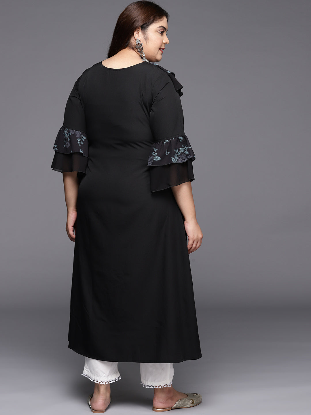 Black Floral Printed Plus Size Kurta