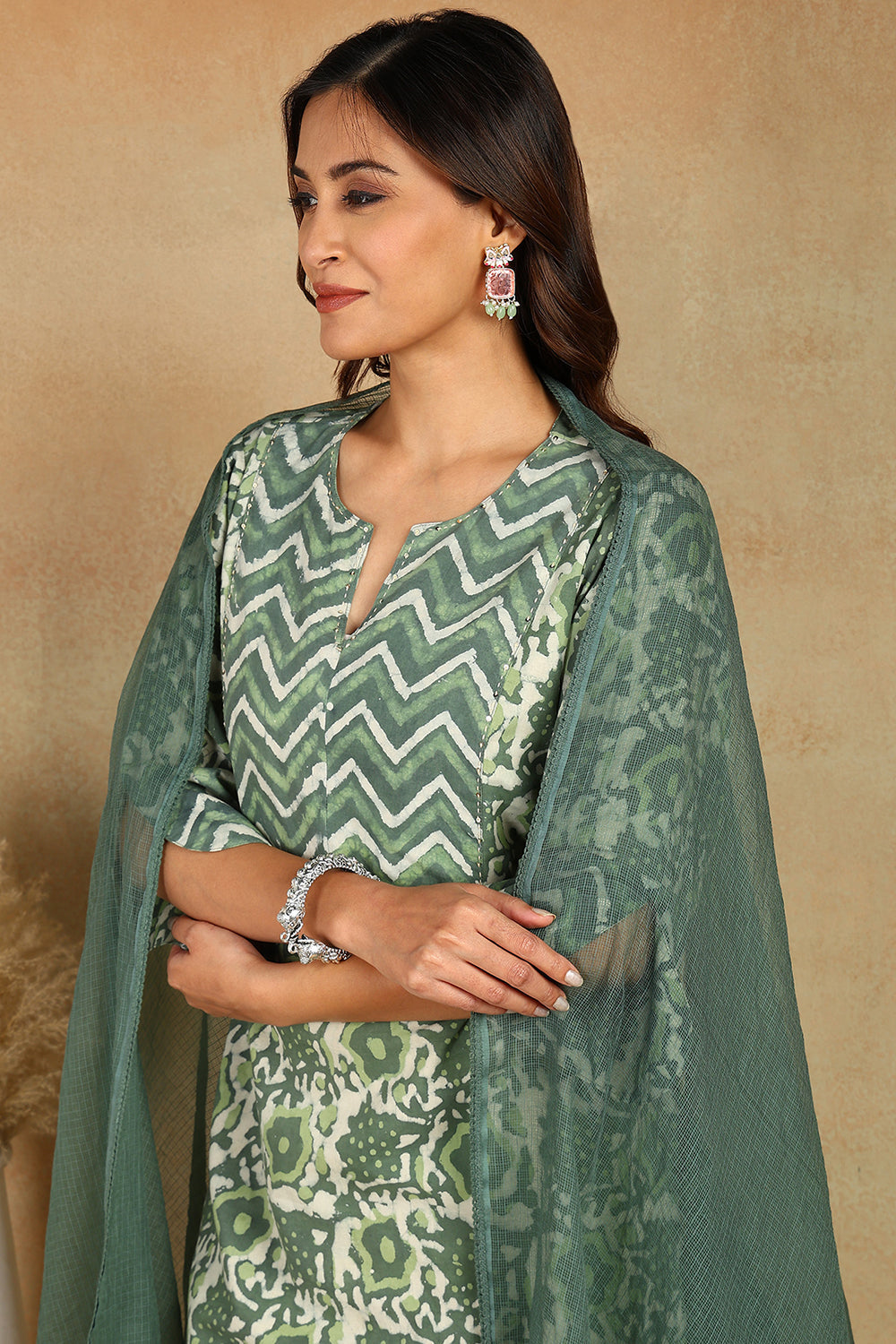 Bottle Green Hand Block Bagru Printed Co-ord Set