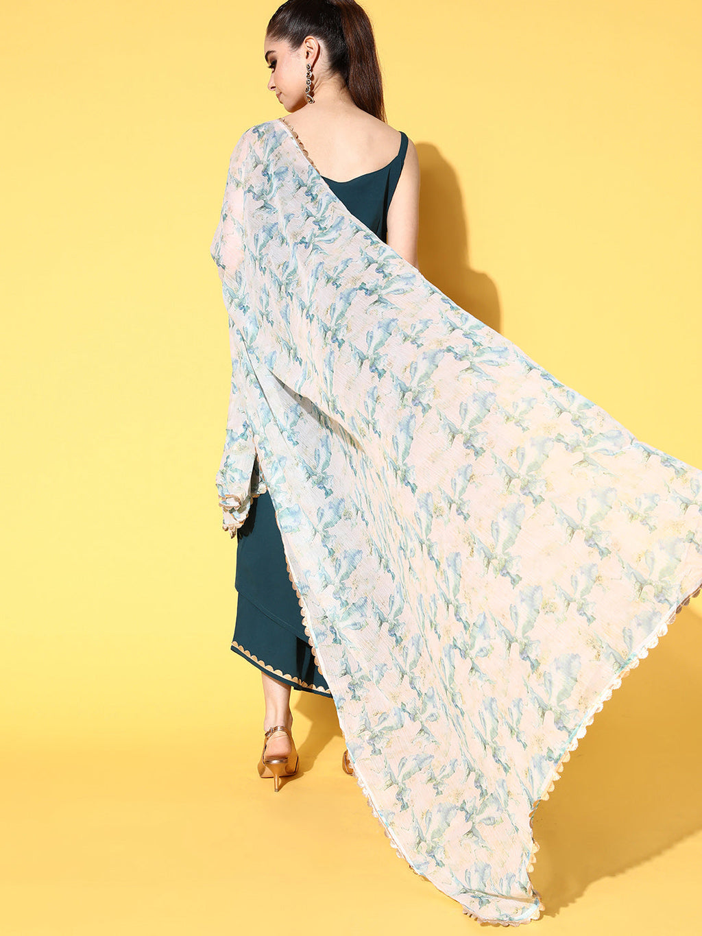 Green Gotta Patti Kurta with Palazzos & With Dupatta-AH