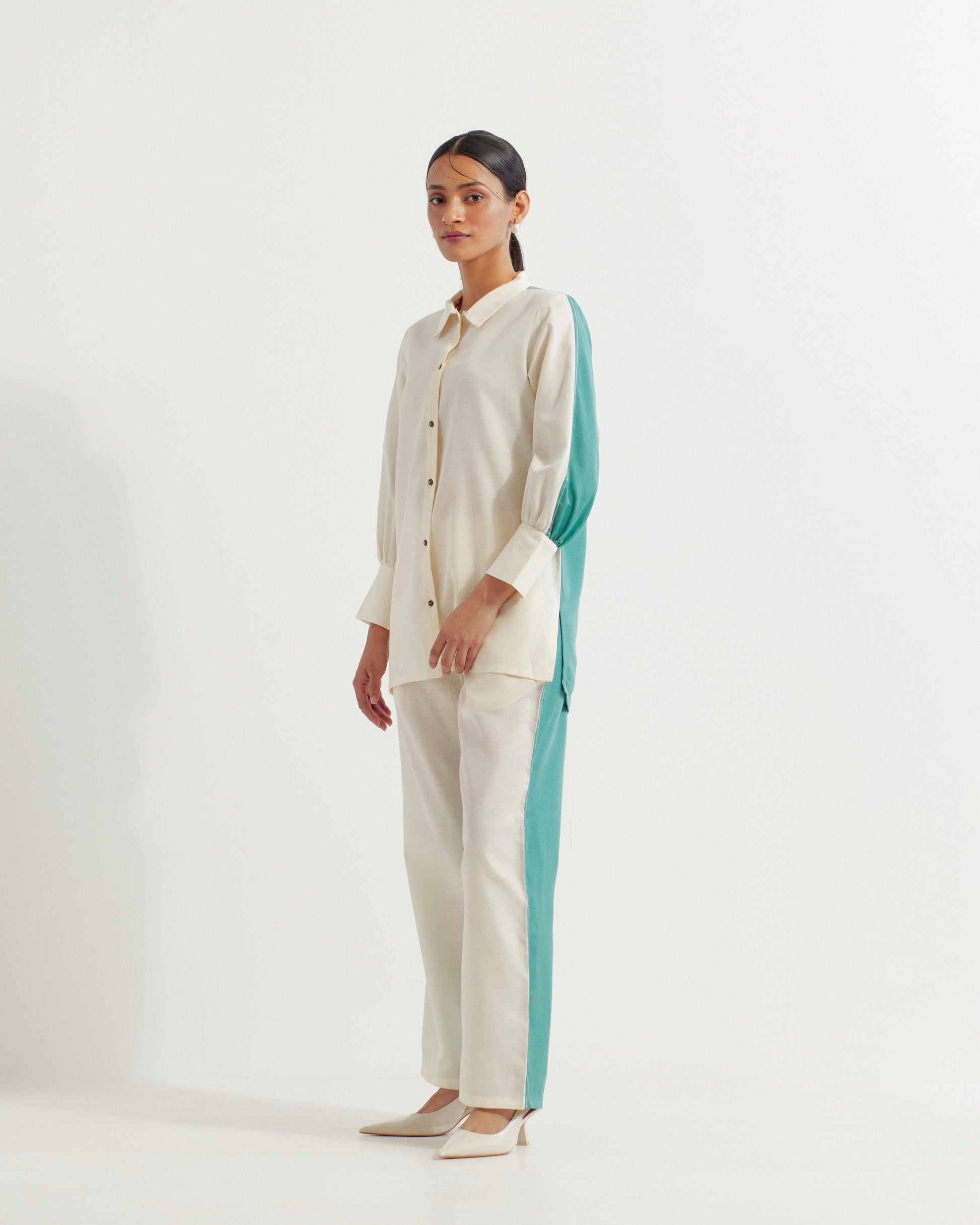 White/Green Caroline Co-ord Set (Set of 2)- IC