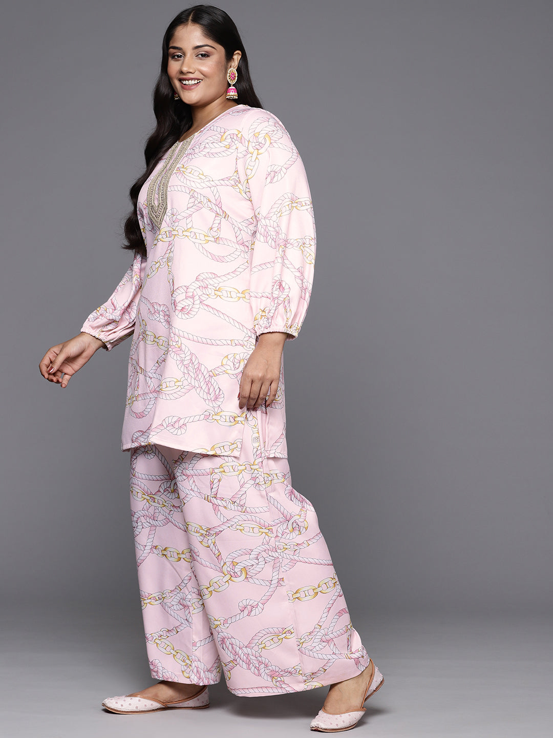 Pink Printed Plus Size Kurti with Palazzos