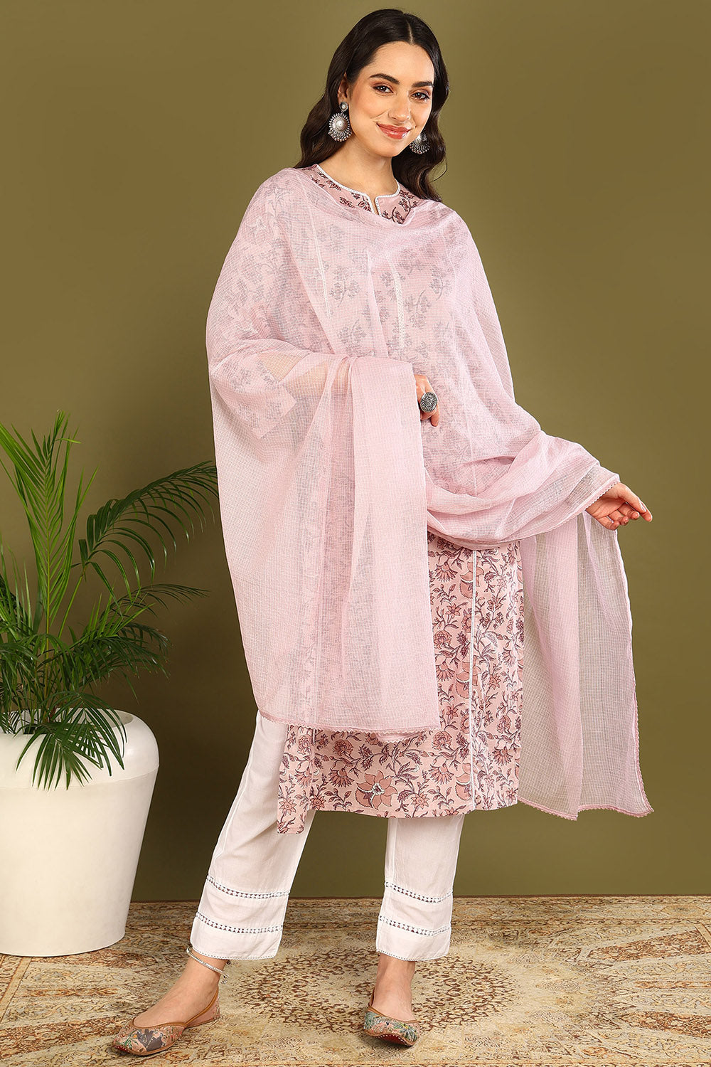 Mauve Sanganeri Straight Kurta