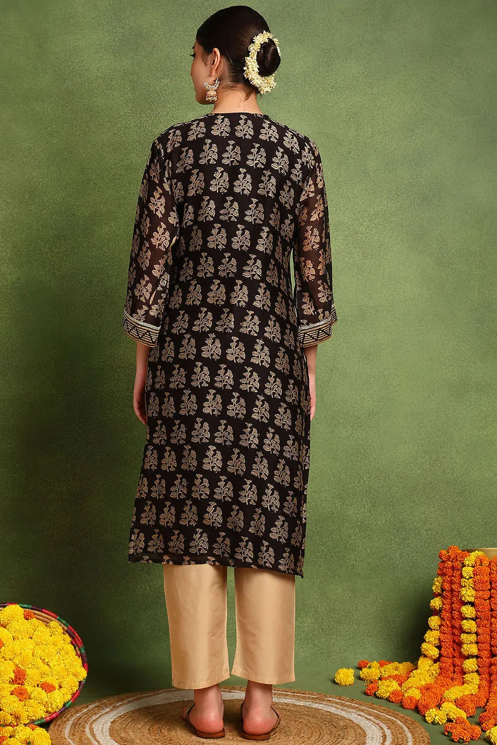 Black Chanderi Silk Kurta