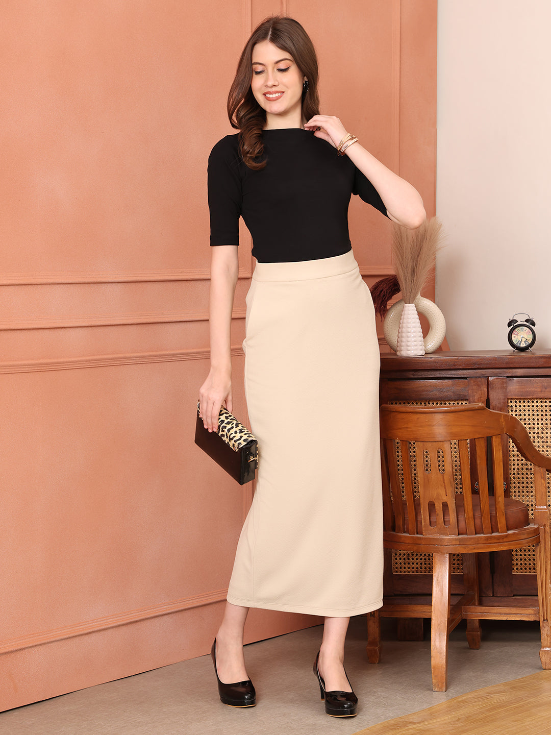 Exude Statement Piece Long Black Skirt with Side Slit