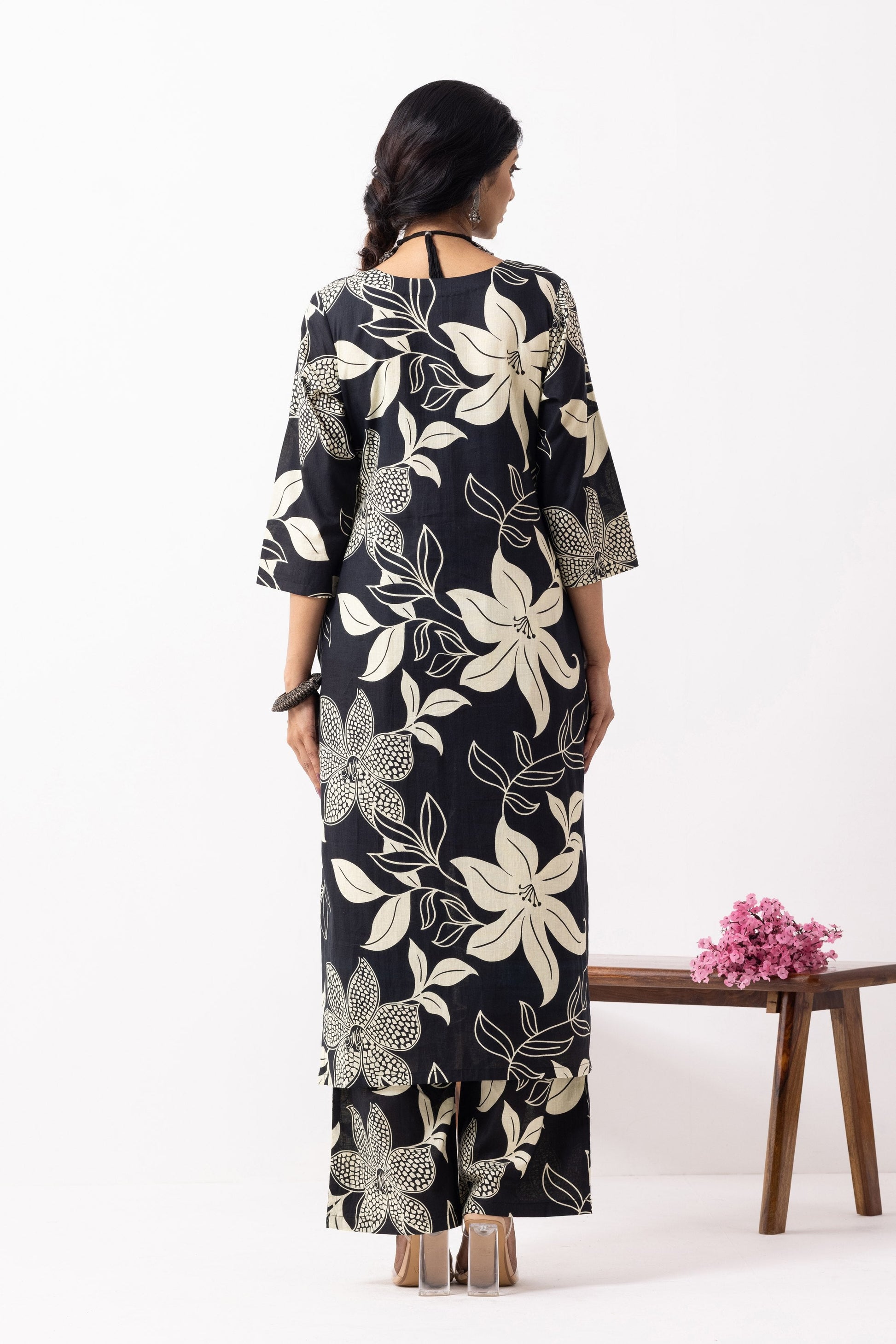 Black Block Printed Mira Kurta Set (Set of 2)- IC