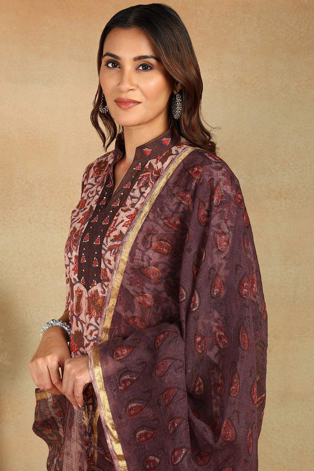 Maroon/Brown Kota Doria Dupatta