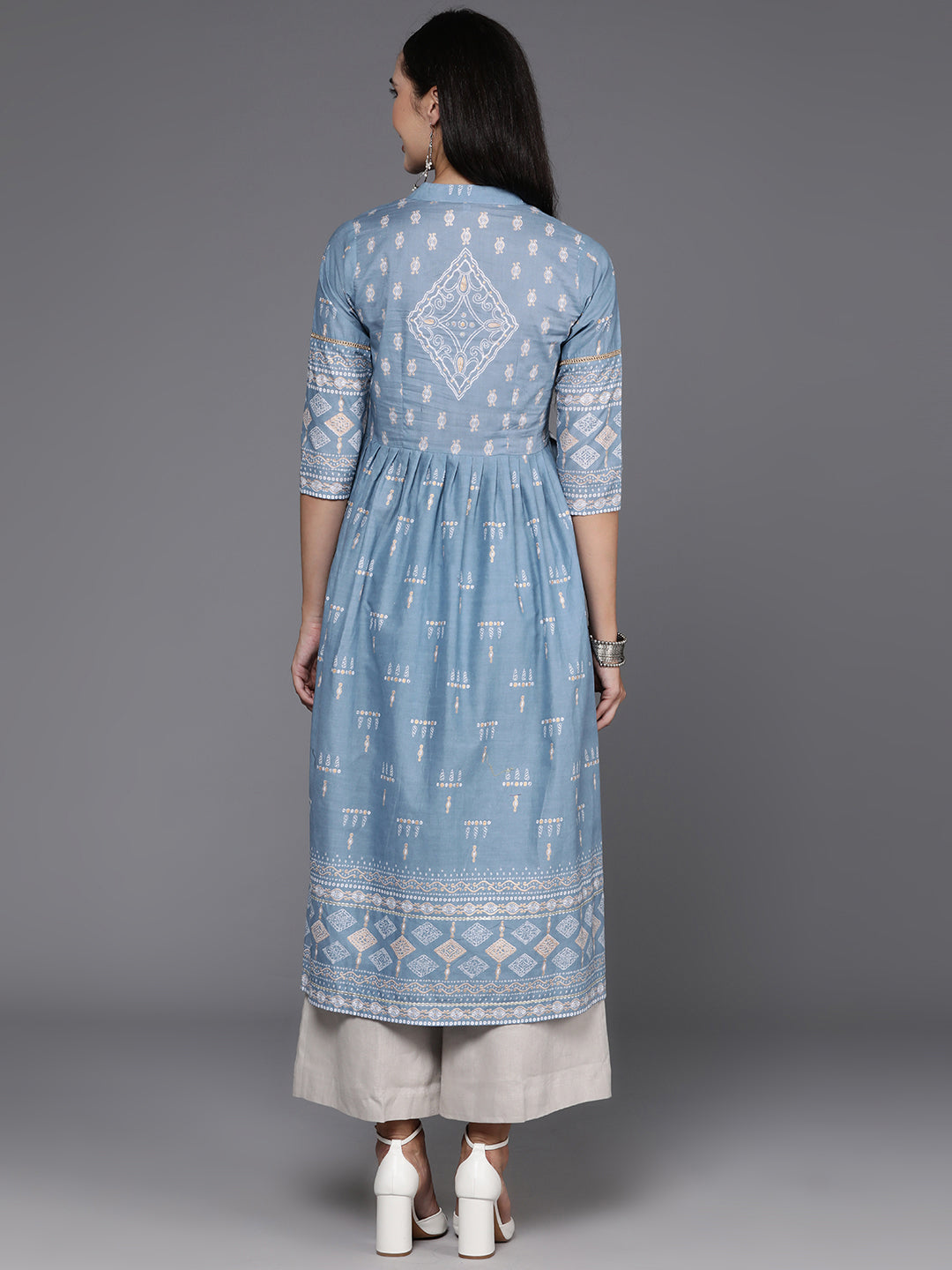 Blue & White Printed Pure Cotton Kurta