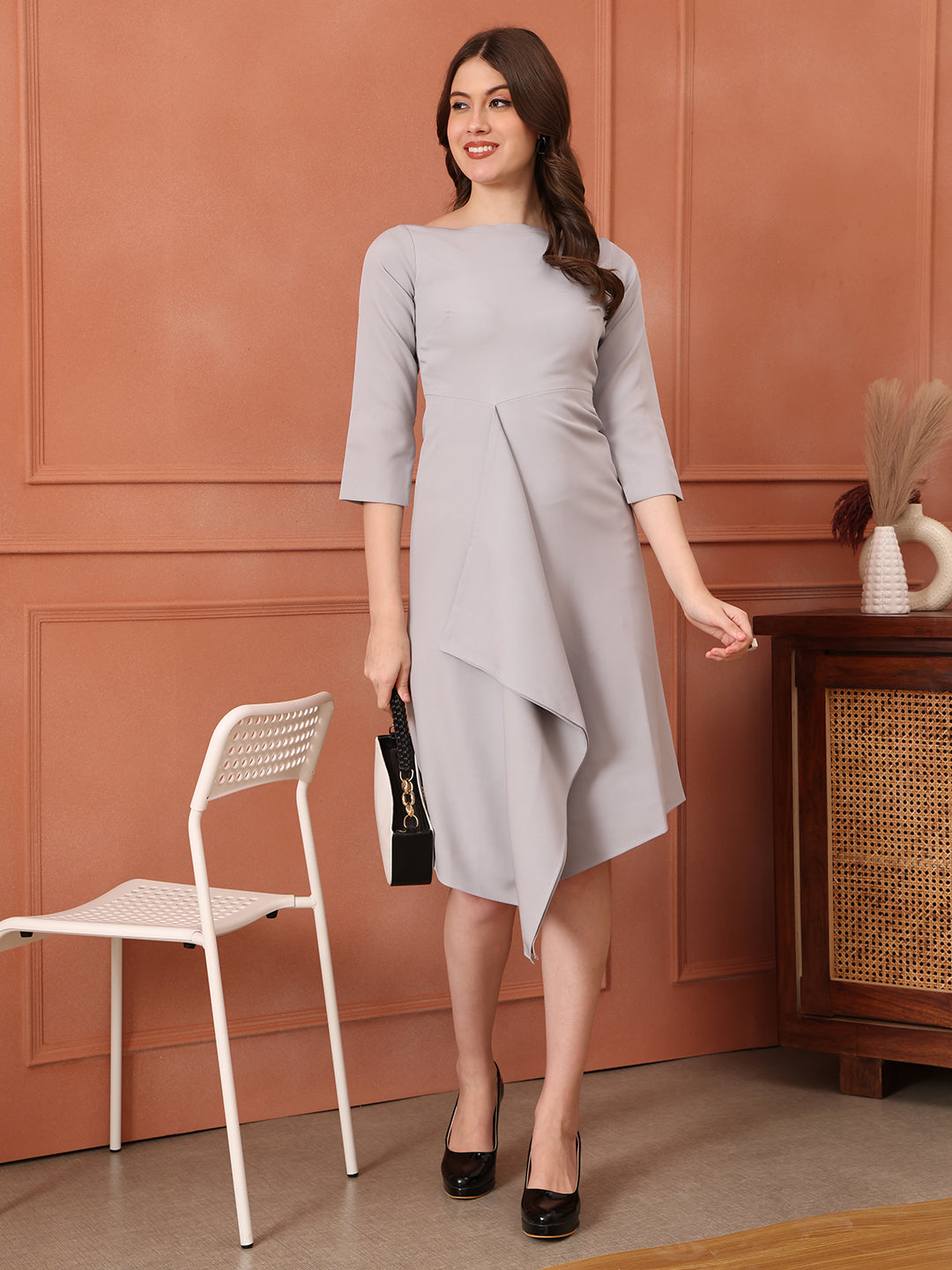 Exude Sunlit Drape Dress With Sleeves