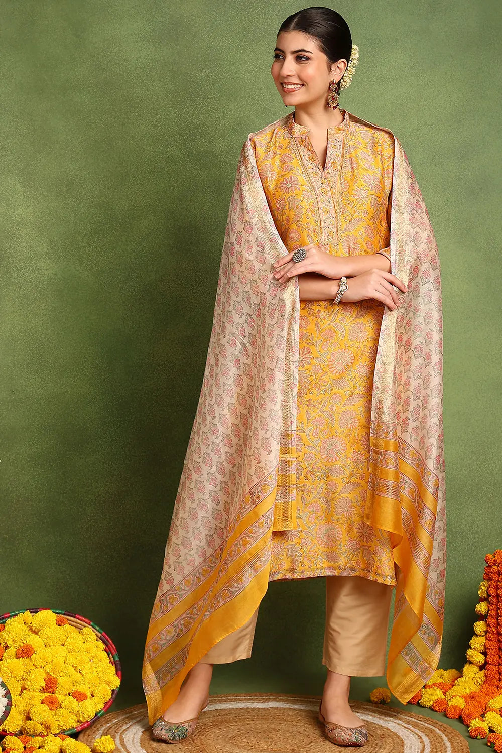Yellow Chanderi Silk Kurta