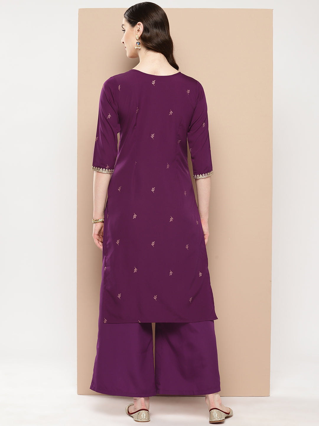 Burgundy Floral Yoke Design Kurta with Palazzos