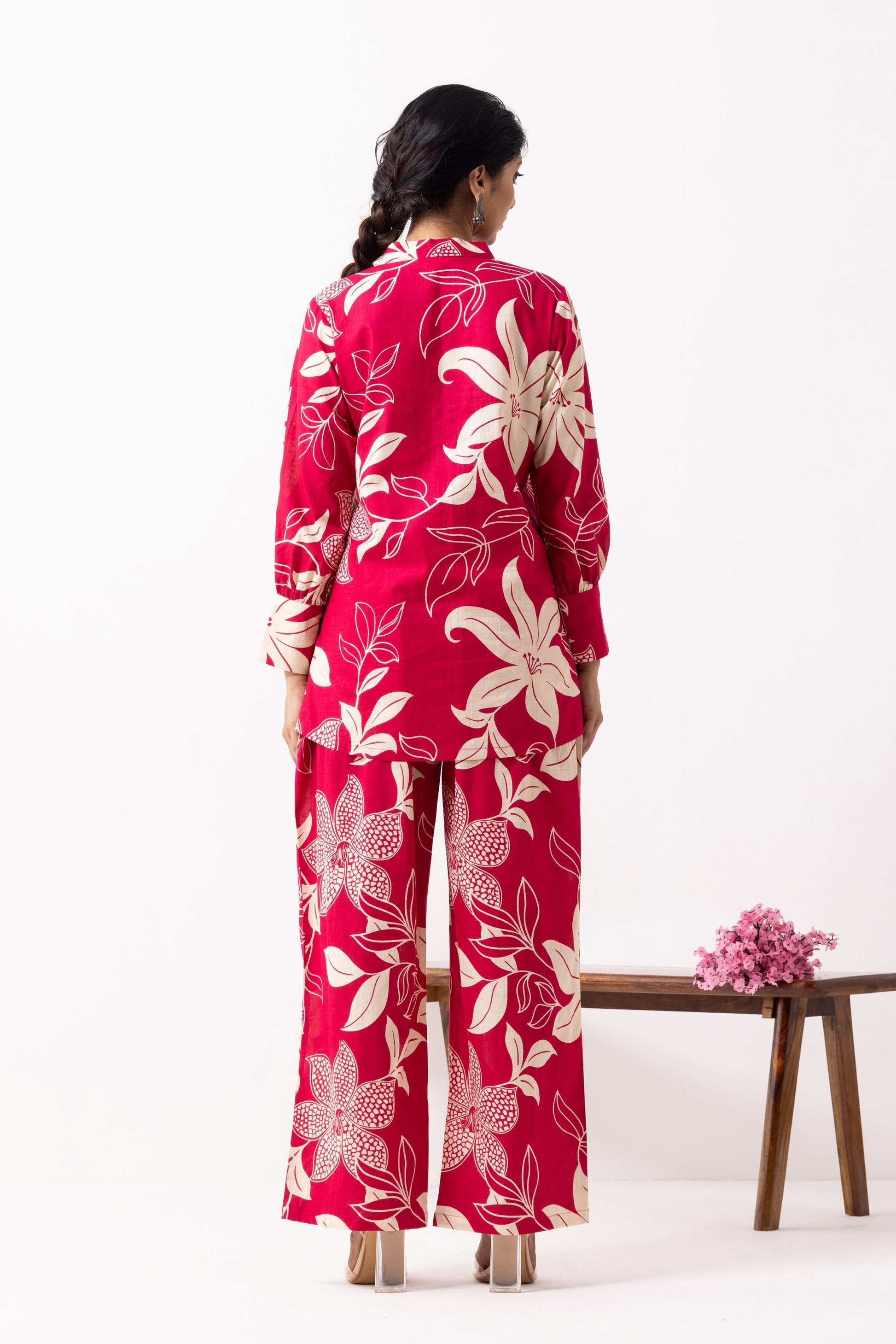 Crimson Red Block Printed Caroline Co-ord Set (Set of 2)- IC