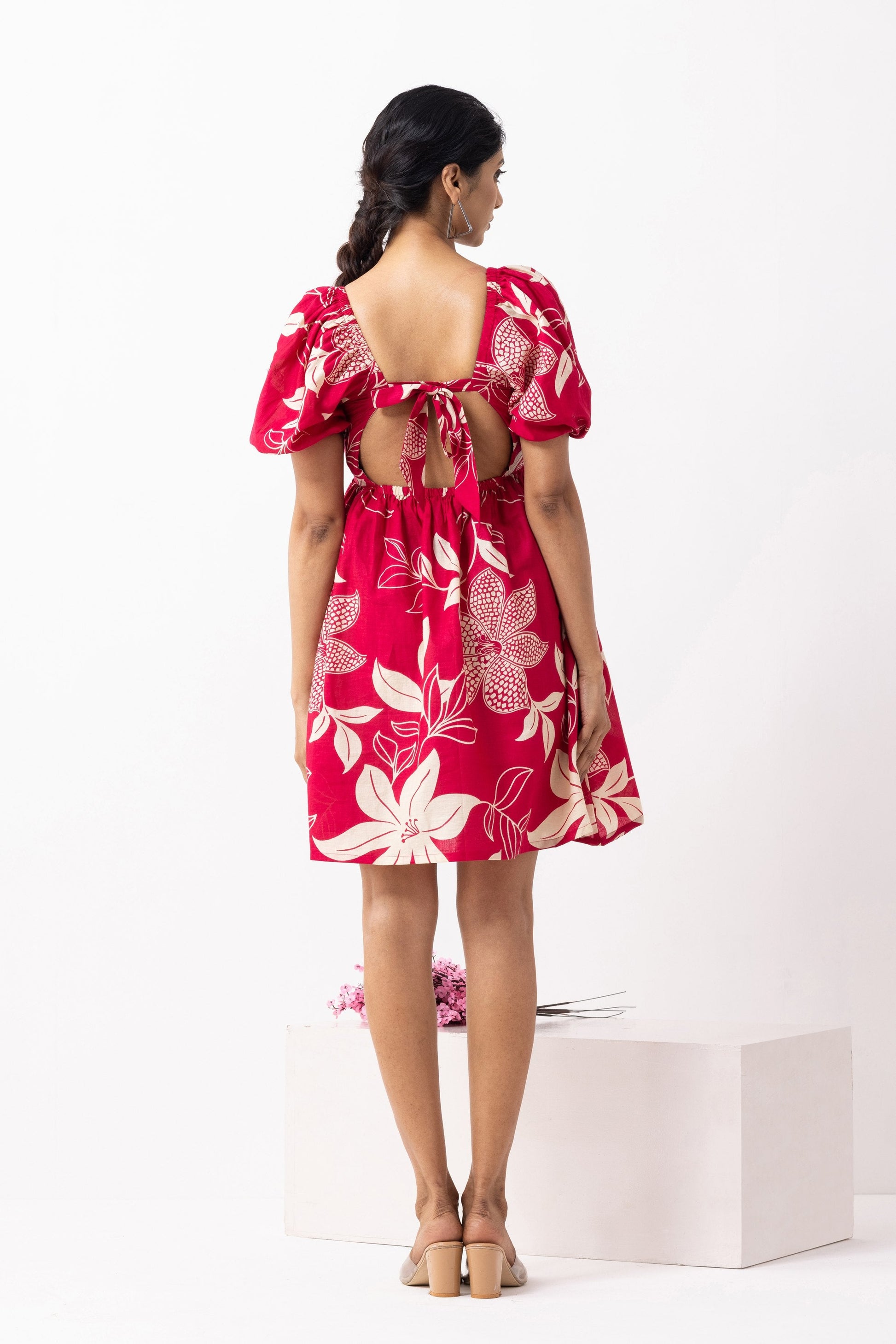 Crimson Red Block Printed Moana Dress- IC