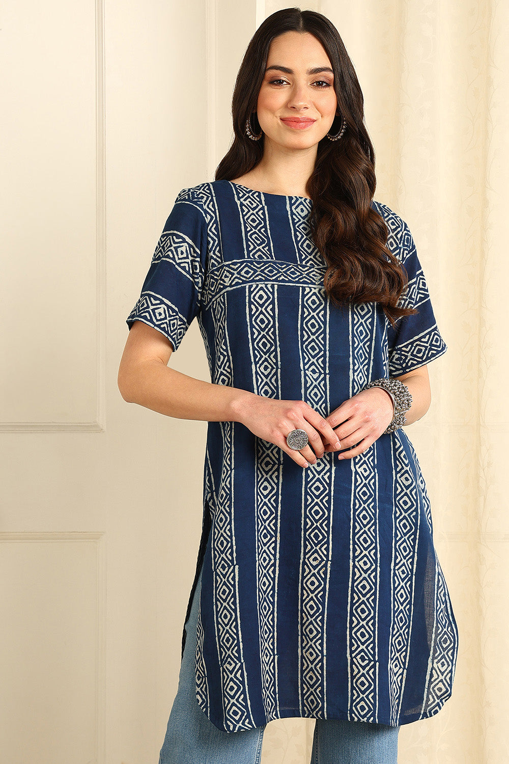 Indigo Blue Straight Cotton Short Kurta