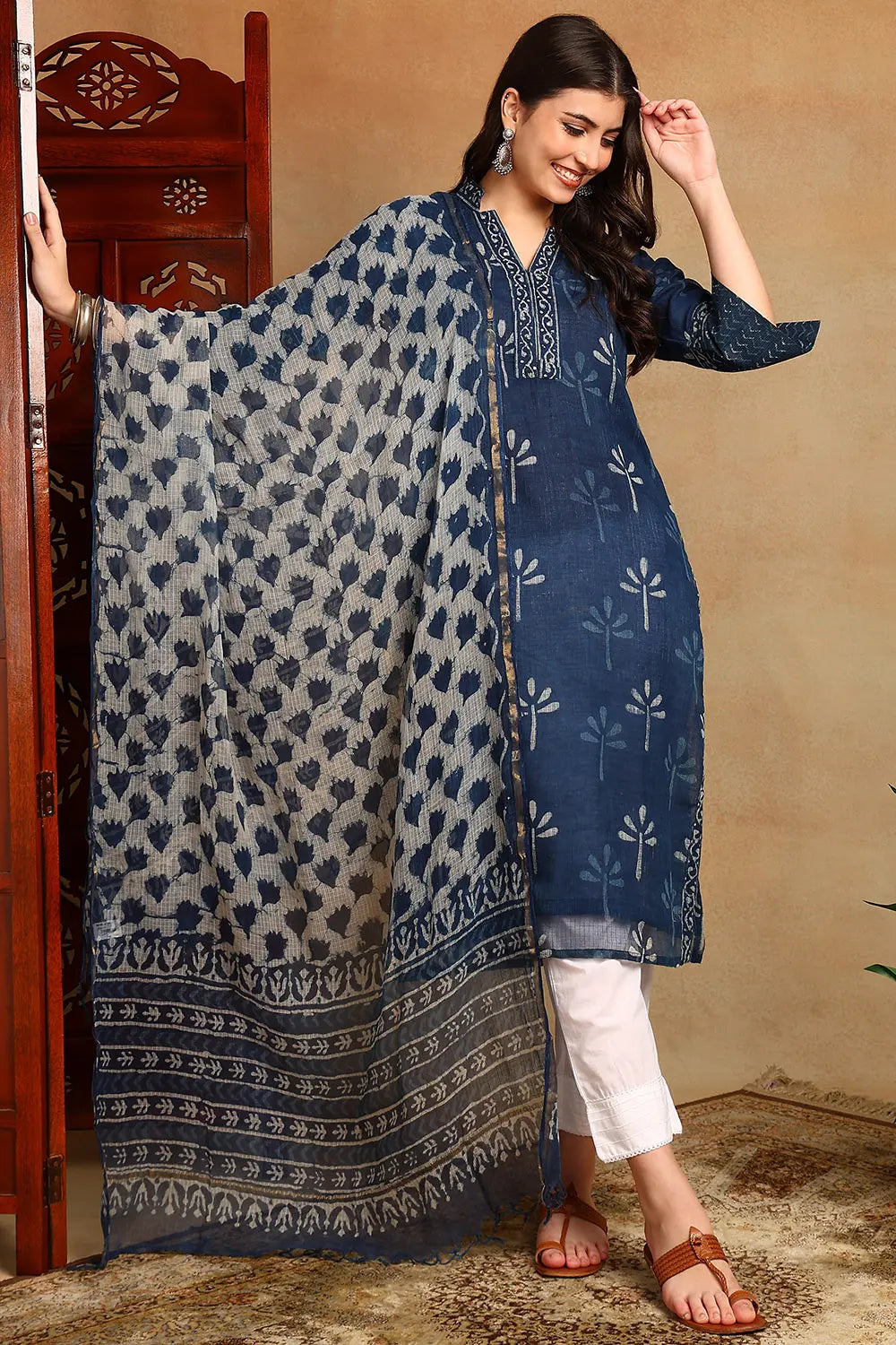 Indigo Blue Kota Doria Kurta