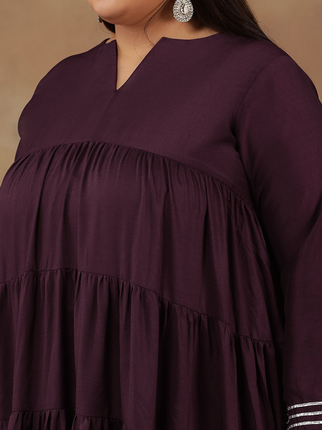 Purple Women Tiered Gotta Patti Kurta with Sharara - ID