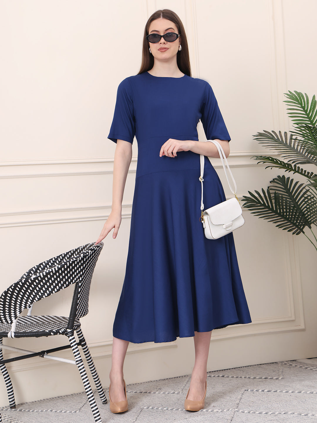 Exude Resilient Radiance Midi Flare Dress with Sleeves