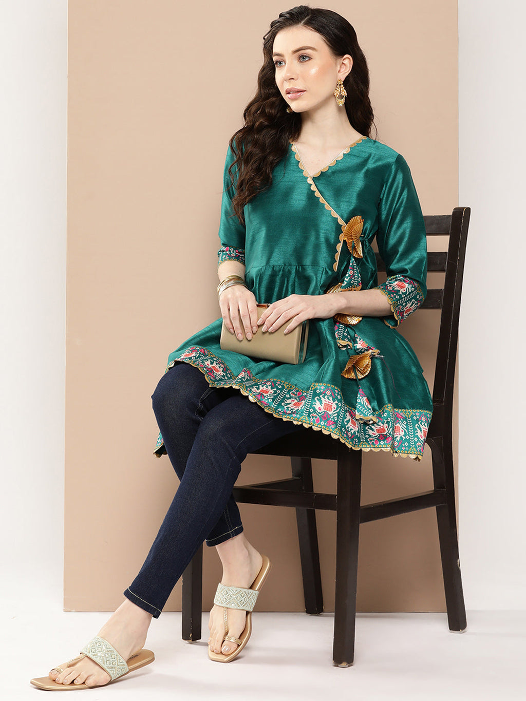 Teal Printed Ethnic Tunic-AH