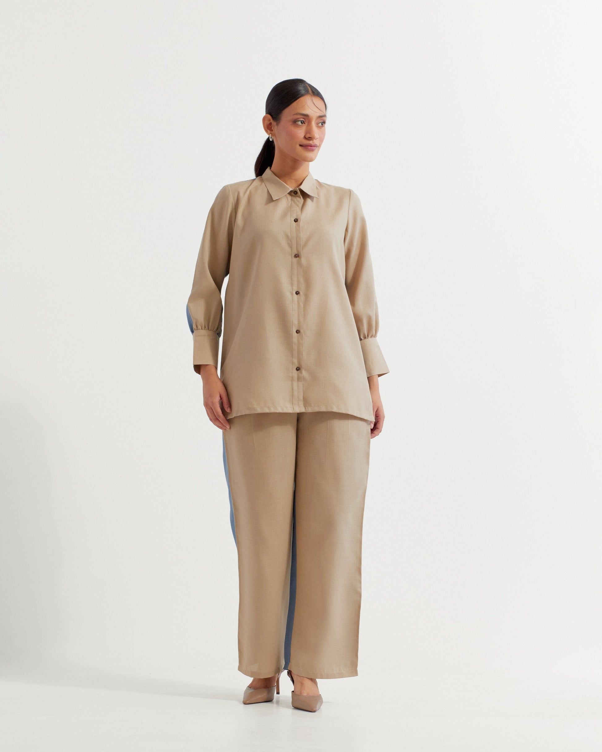 Beige/Blue Caroline Co-ord Set (Set of 2)- IC