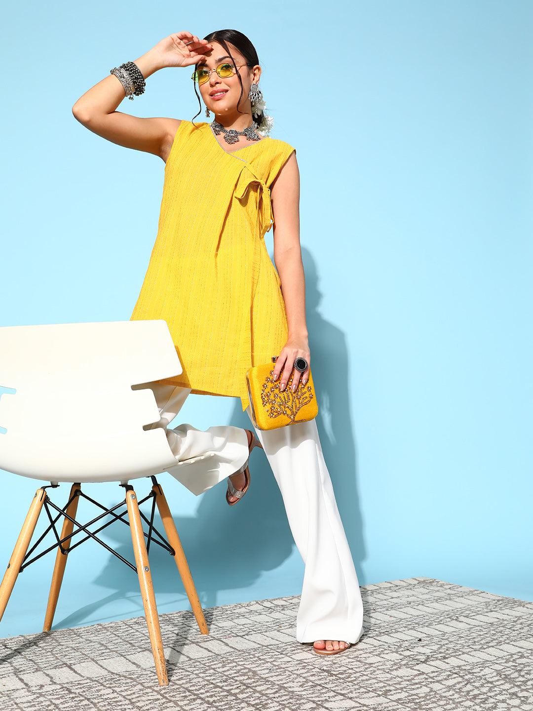 Mustard Yellow Pure Cotton Fluid Tie-Up Tunic