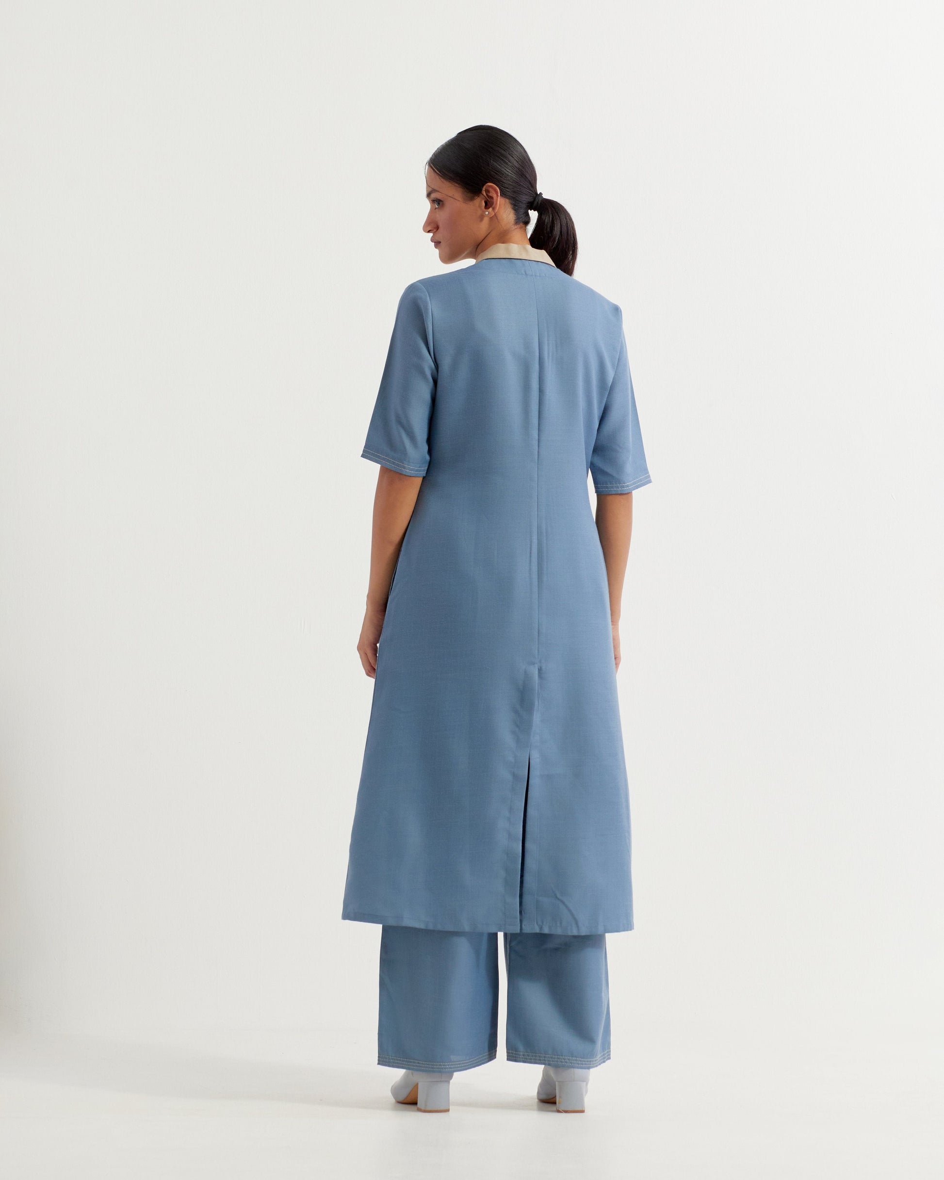 Blue Collared Co-ord Set (Set of 2)- IC