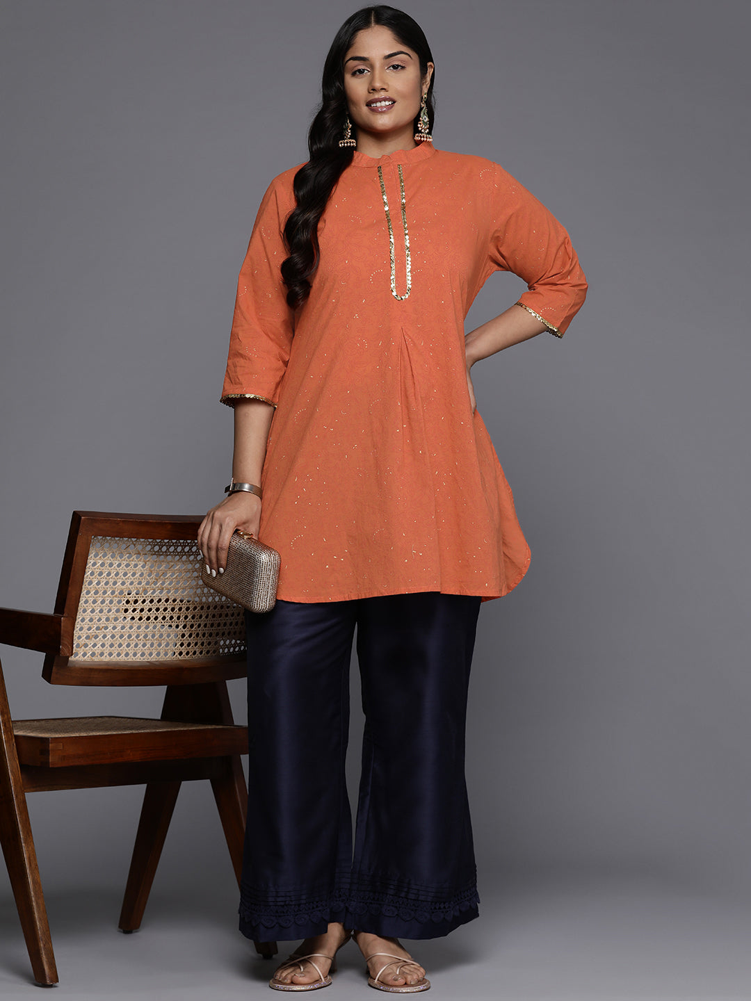 Ethnic Motifs Printed Pleated Gotta Patti Pure Cotton Kurta Set