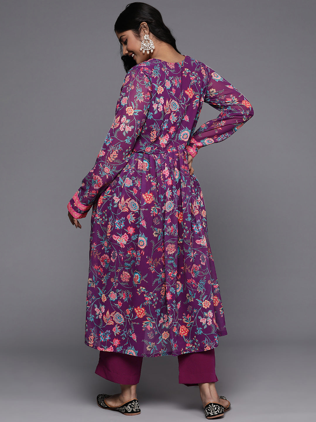 Plus Size Floral Printed High Slit Kurta with Trousers