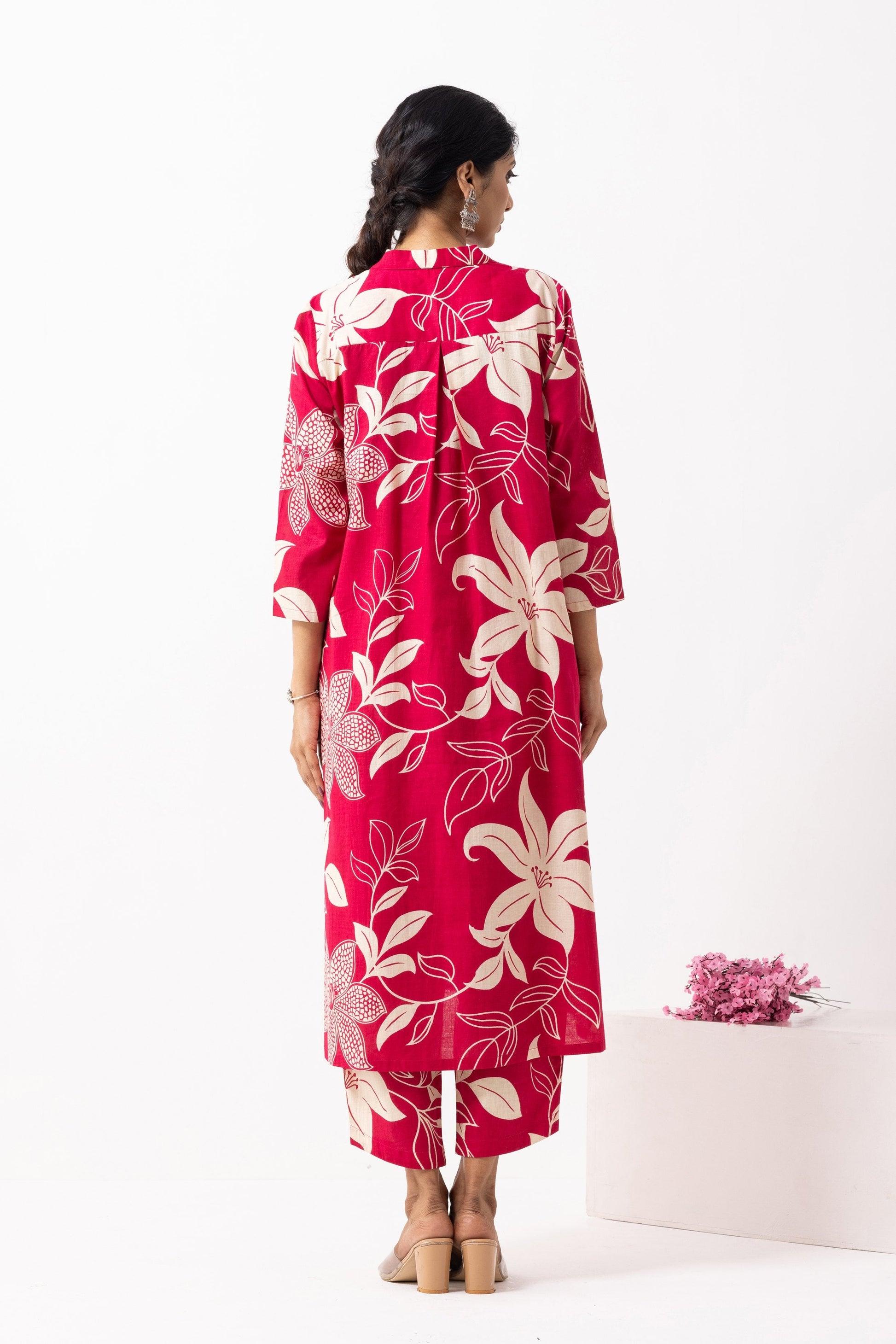 Crimson Red Block Printed Victoria Kurta Set (Set of 2)- IC
