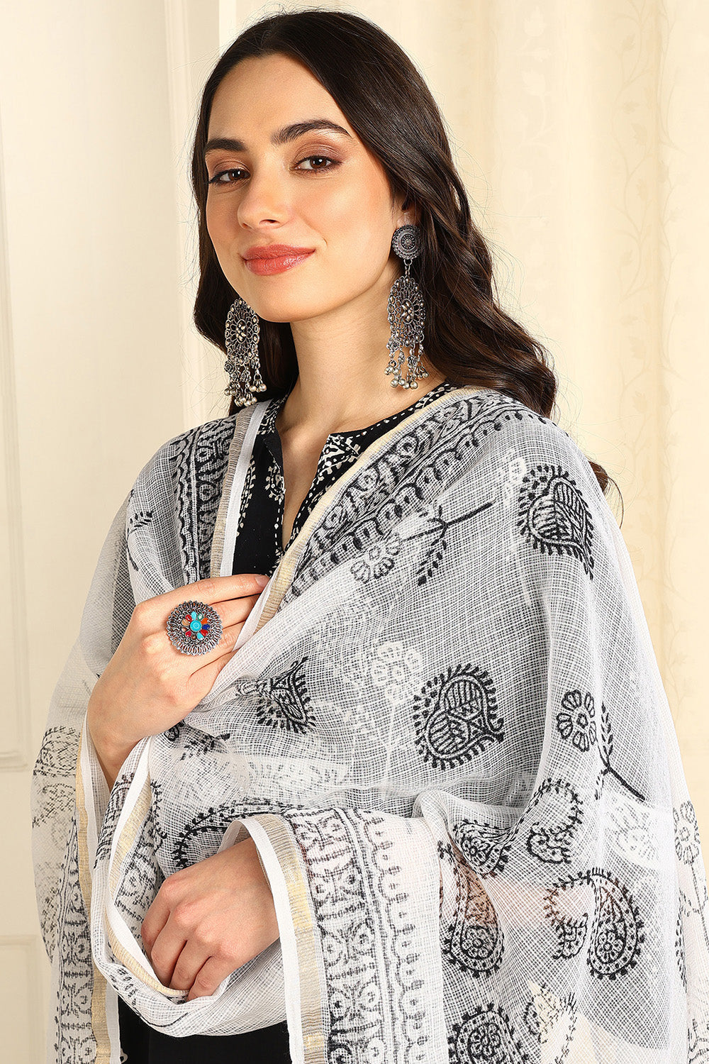 White/Black Kota Doria Dupatta