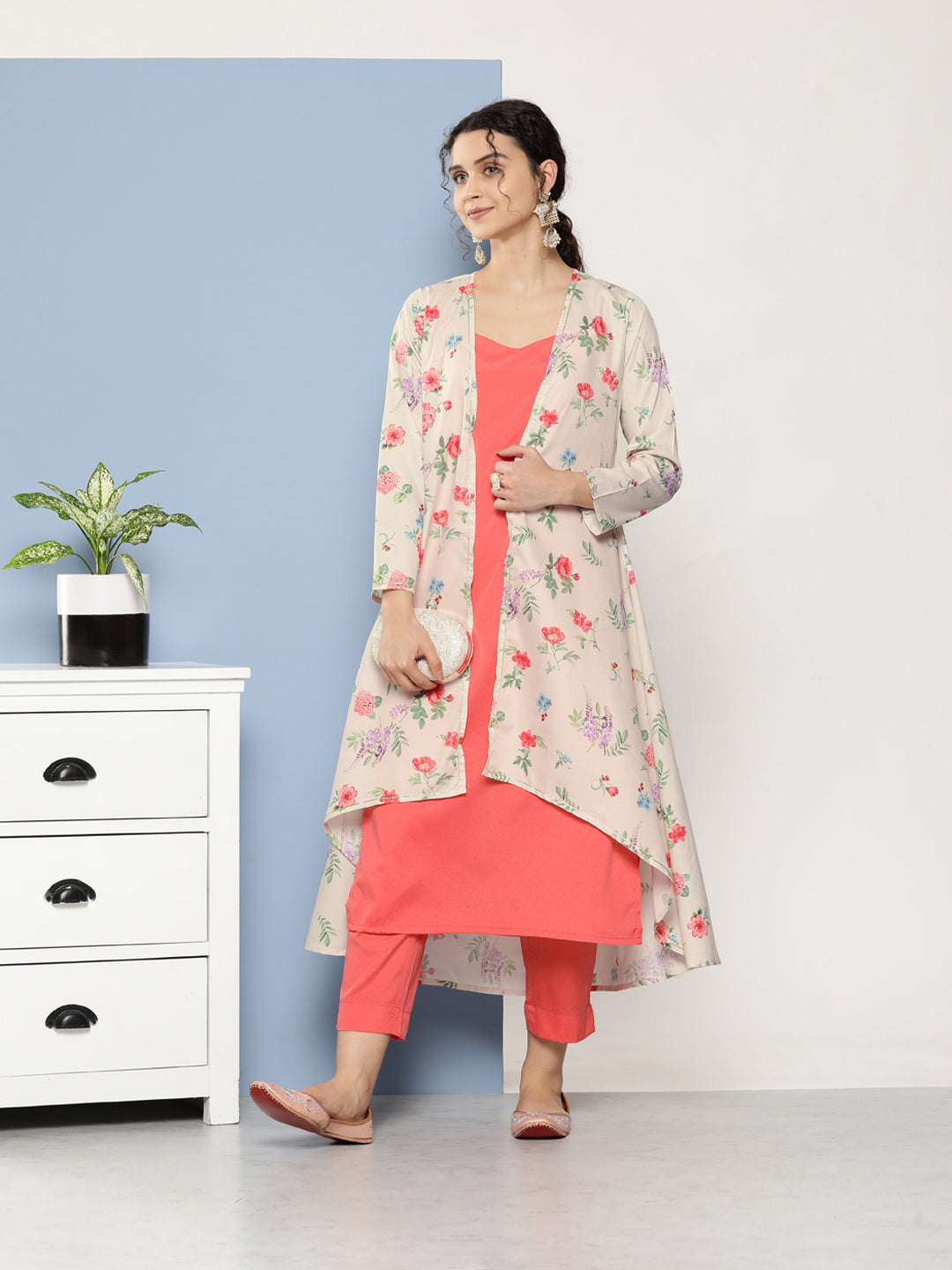 Pink Floral Gotta Patti Kurta with Trousers