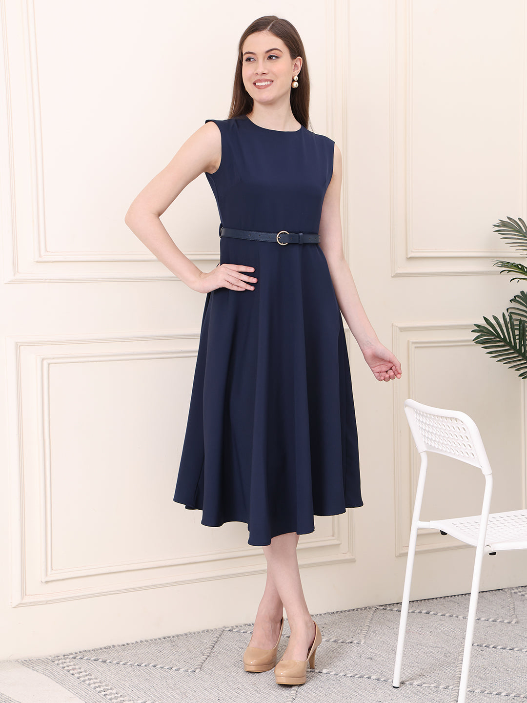 Exude Warmth Fit & Flare Dress with Belt