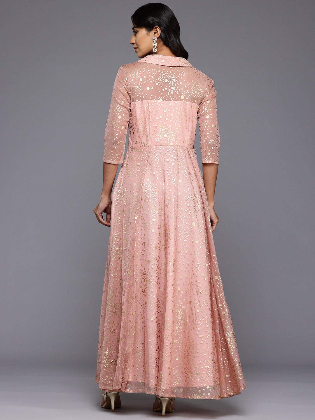 Polka Dots Printed Maxi Wrap Ethnic Dress-AH