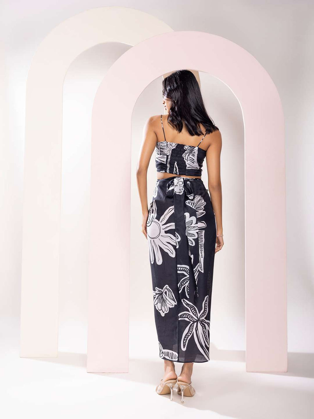 Chalk Printed Bustier & Skirt Co-ord Set (Set of 2)