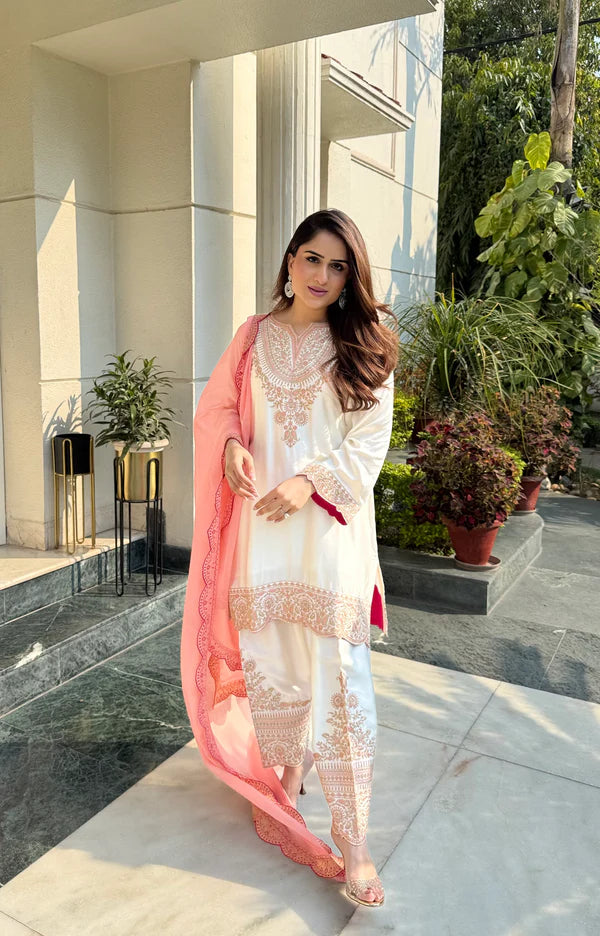 NOOR CREAM EMBROIDERED SET WITH ORGANZA DUPATTA- II