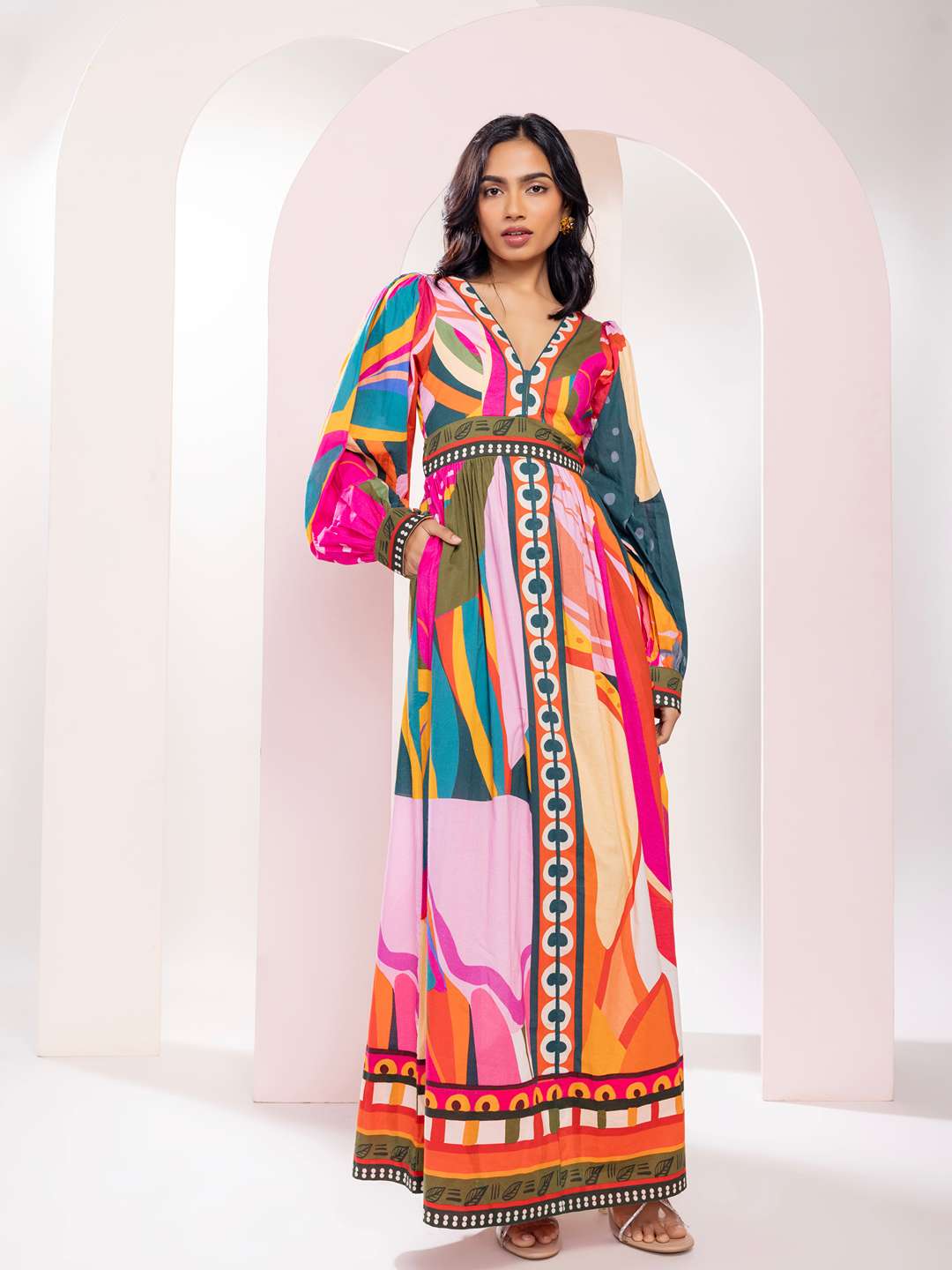 Pinko Printed V neck Dress